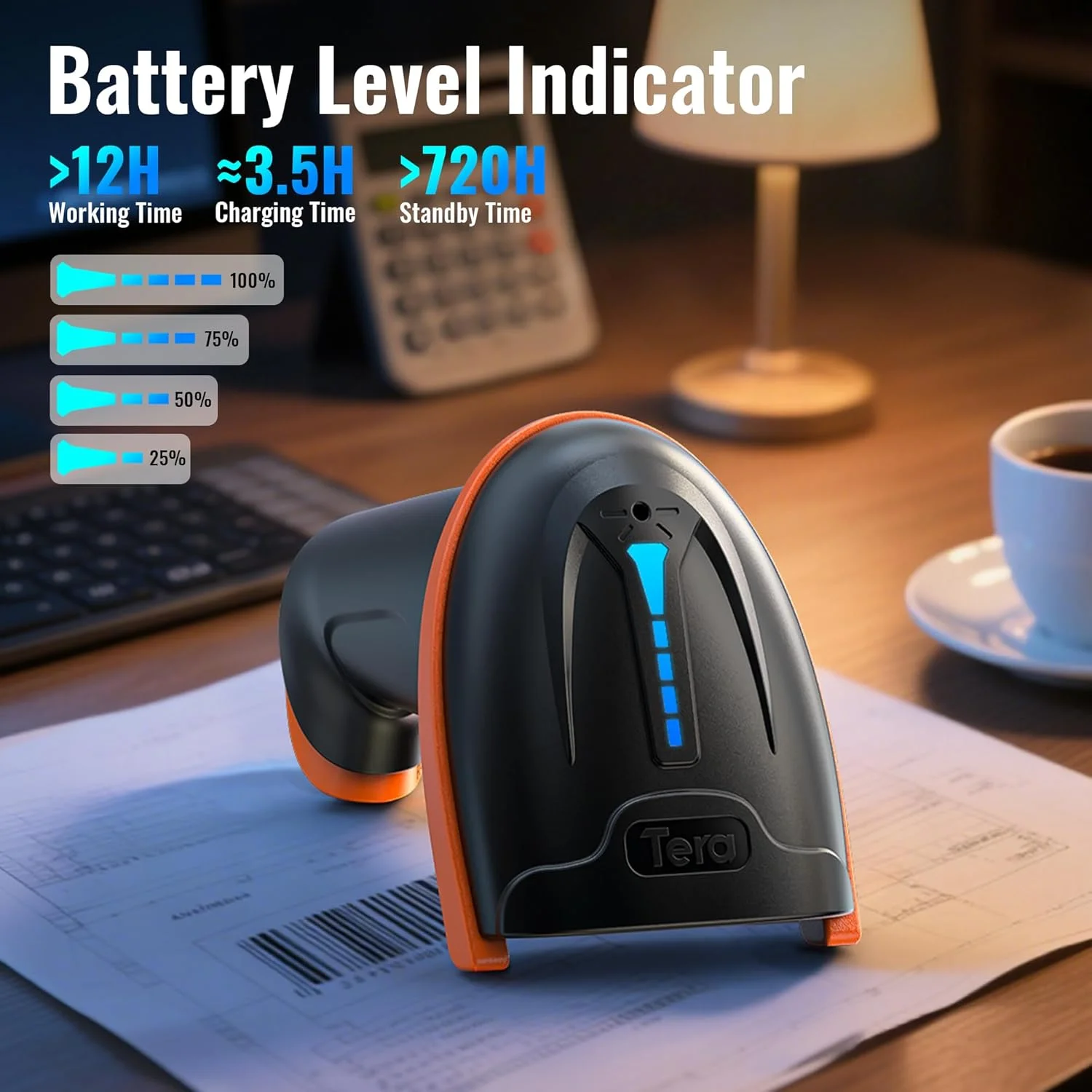 اسکنر بارکد بی سیم دو بعدی Tera، 2 در 1، بی سیم 2.4 گیگاهرتز و USB 2.0 سیمی، اسکنر بارکد QR دو بعدی بی سیم CMOS برای پرداخت موبایلی، صفحه نمایش کامپیوتر، اسکنر بارکد دو بعدی با پایه