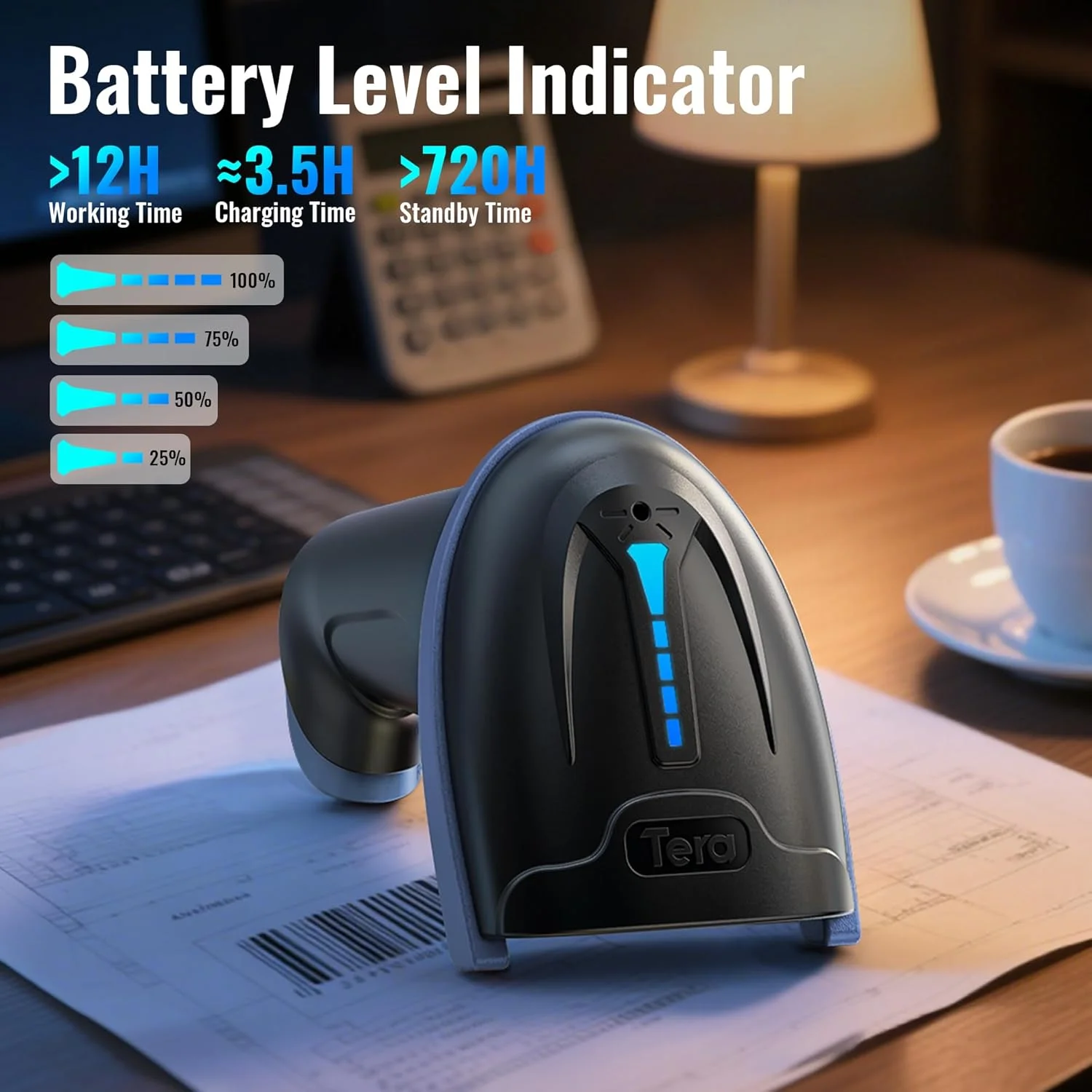 اسکنر بارکد Tera بی سیم و با سیم با نشانگر سطح باتری 1D 2D QR اسکنر بارکد چاپی دیجیتال بارکد خوان بی سیم دستی اسکنر بارکد جمع و جور پلاگین و پخش مدل D5100