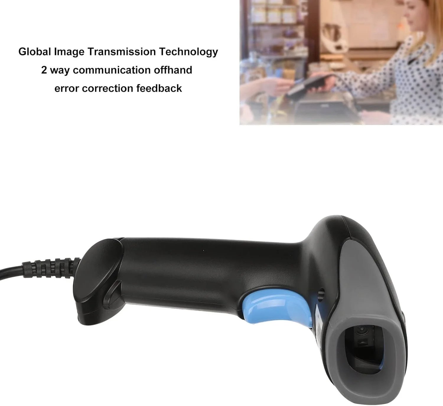 اسکنر بارکد دوبعدی USB دستی Bewinner، اسکنر کد QR اتوماتیک سیمی، ضد آب IP54، بارکد خوان دیجیتال ارگونومیک چاپی برای فروشگاه رفاه، سوپرمارکت، انبار