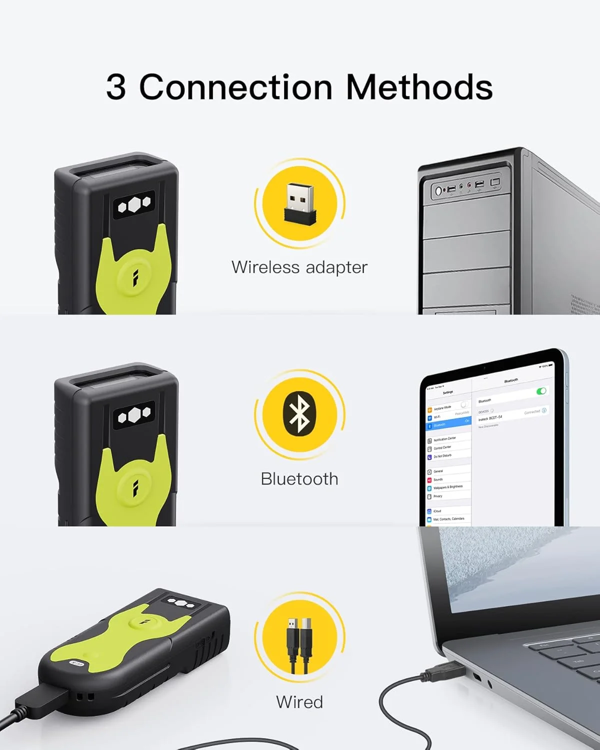 اسکنر بارکد دوبعدی بلوتوثی Inateck با آداپتور USB 2.4 گیگاهرتز، اسکن صفحه نمایش، کلیدهای میانبر اختصاصی، مدل BCST-42 اسکنر بارکد دوبعدی بلوتوثی Inateck با آداپتور USB 2.4 گیگاهرتز، اسکن صفحه نمایش، کلیدهای میانبر اختصاصی، مدل BCST-42