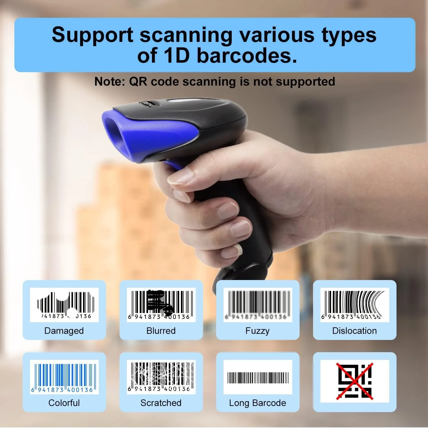 بارکد خوان سیمی تک بعدی LENVII C100، بارکد خوان دستی USB تک بعدی برای خرده فروشی، انبارداری و مدیریت موجودی.