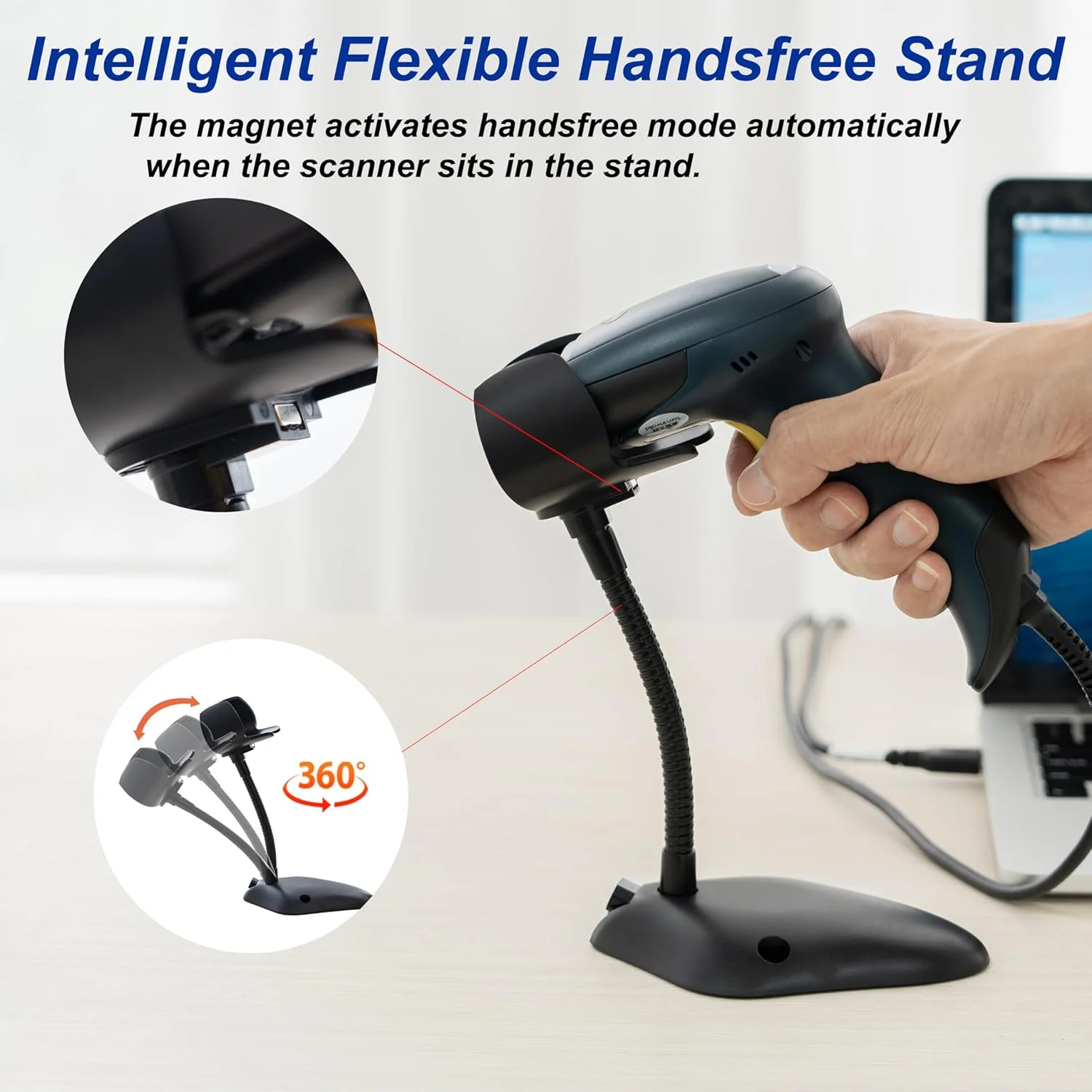 اسکنر بارکد TEEMI TEEMI T26 QR دستی اتوماتیک USB سیمی 1D 2D بارکد CMOS Imager با کابل USB بلند 78 فوتی برای پرداخت موبایلی اسکن صفحه کامپیوتر پشتیبانی از Mac OS