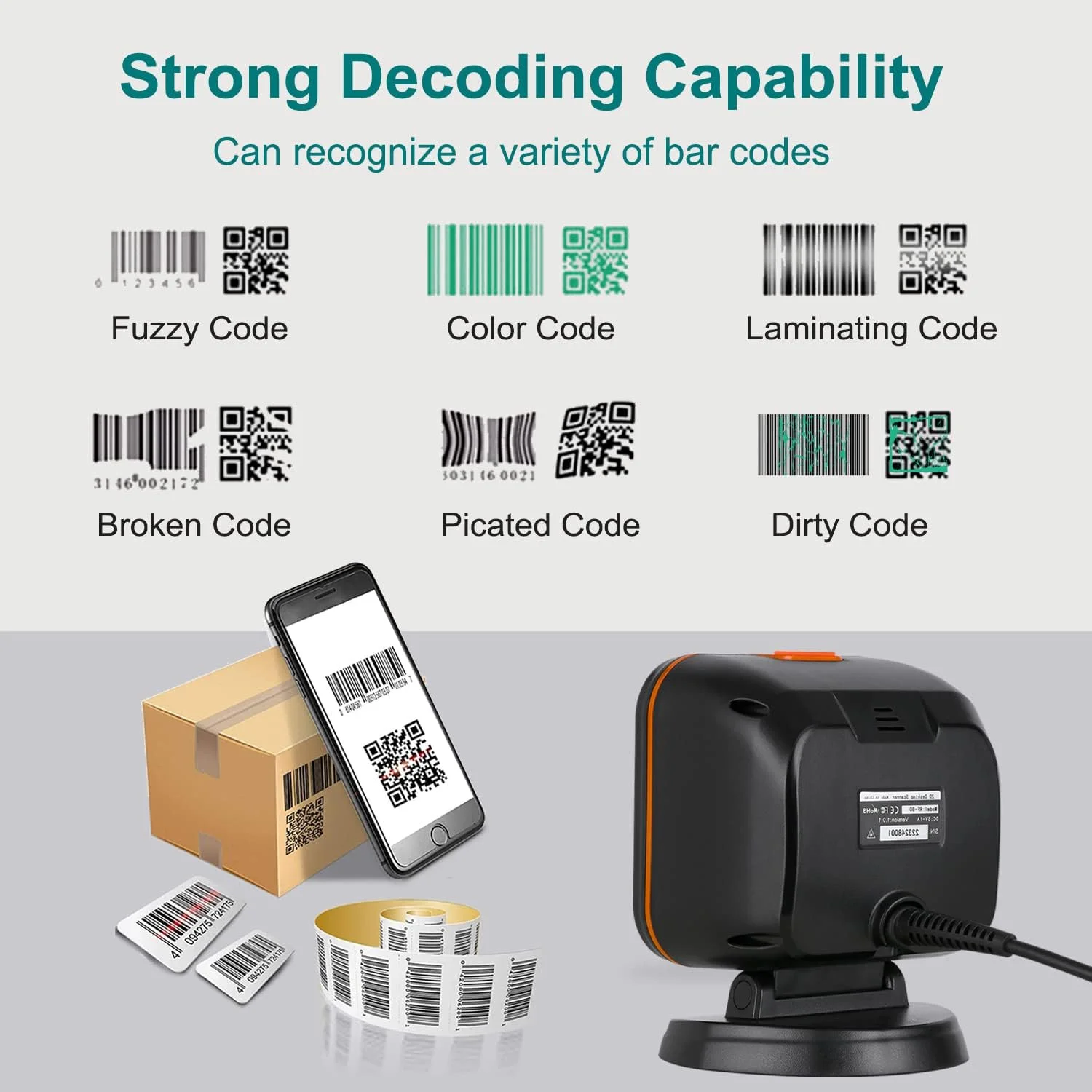 اسکنر بارکد بدون دست OBZ 1D 2D، اسکنر بارکد رومیزی سیمی USB با حسگر خودکار چند جهته، بارکد خوان 2D PDF417 Data Matrix برای POS PC، فروشگاه خرده فروشی، سوپرمارکت، کتابخانه اسکنر بارکد بدون دست OBZ 1D 2D، اسکنر بارکد رومیزی سیمی USB با حسگر خودکار چند جهته، بارکد خوان 2D PDF417 Data Matrix برای POS PC، فروشگاه خرده فروشی، سوپرمارکت، کتابخانه