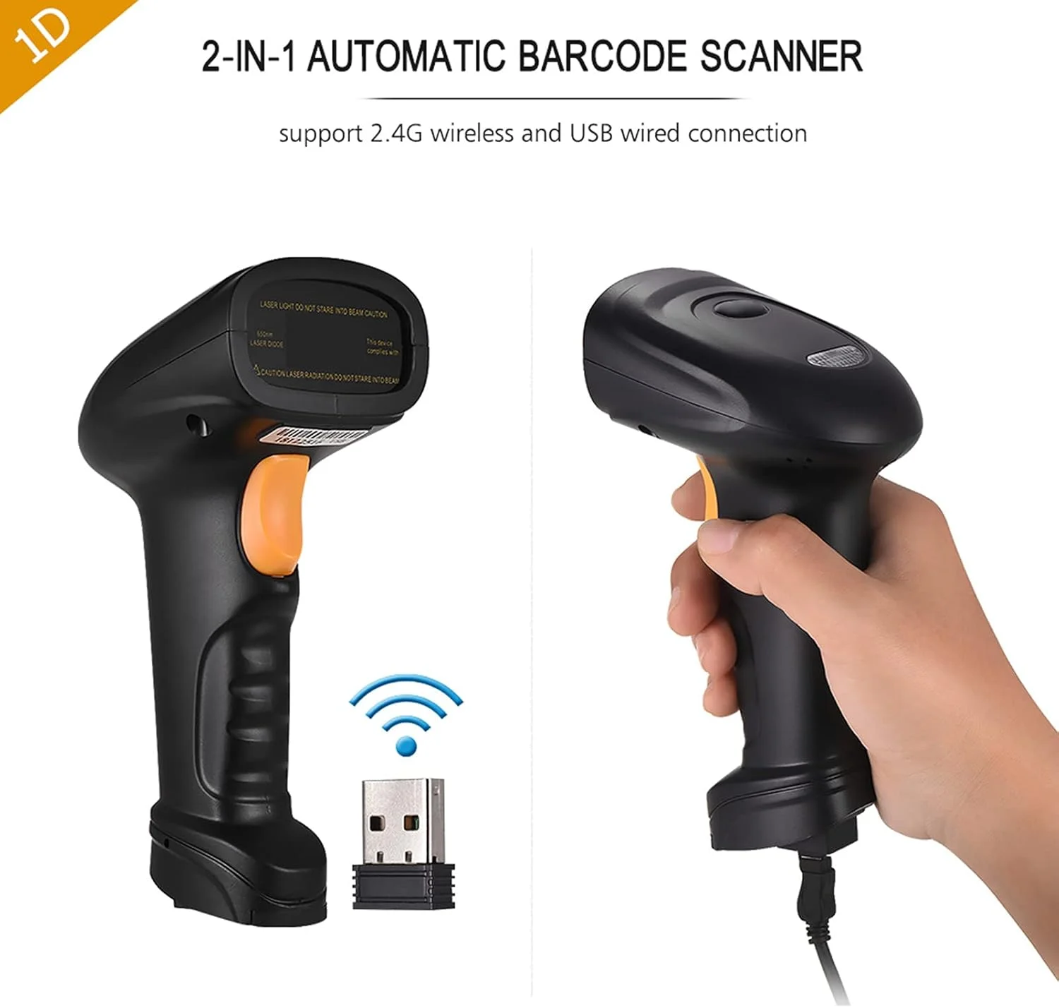 اسکنر بارکد بی سیم 2 در 1 Eacam 2.4G و اسکنر بارکد سیمی USB دستی 1D با قابلیت ذخیره سازی تا 120،000 بارکد با باتری قابل شارژ، گیرنده مینی USB و کابل USB اسکنر بارکد بی سیم 2 در 1 Eacam 2.4G و اسکنر بارکد سیمی USB دستی 1D با قابلیت ذخیره سازی تا 120،000 بارکد با باتری قابل شارژ، گیرنده مینی USB و کابل USB