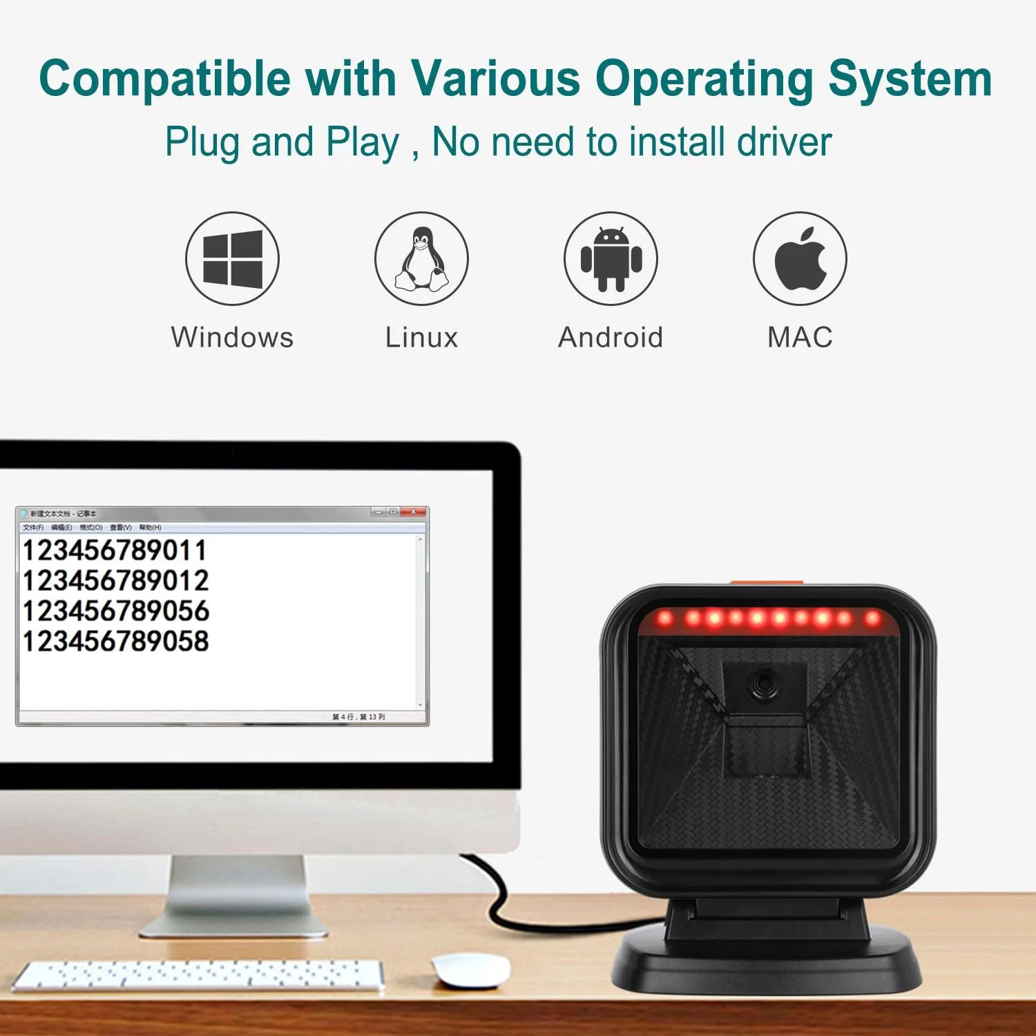 اسکنر بارکد بدون دست OBZ 1D 2D، اسکنر بارکد رومیزی سیمی USB با حسگر خودکار چند جهته، بارکد خوان 2D PDF417 Data Matrix برای POS PC، فروشگاه خرده فروشی، سوپرمارکت، کتابخانه اسکنر بارکد بدون دست OBZ 1D 2D، اسکنر بارکد رومیزی سیمی USB با حسگر خودکار چند جهته، بارکد خوان 2D PDF417 Data Matrix برای POS PC، فروشگاه خرده فروشی، سوپرمارکت، کتابخانه