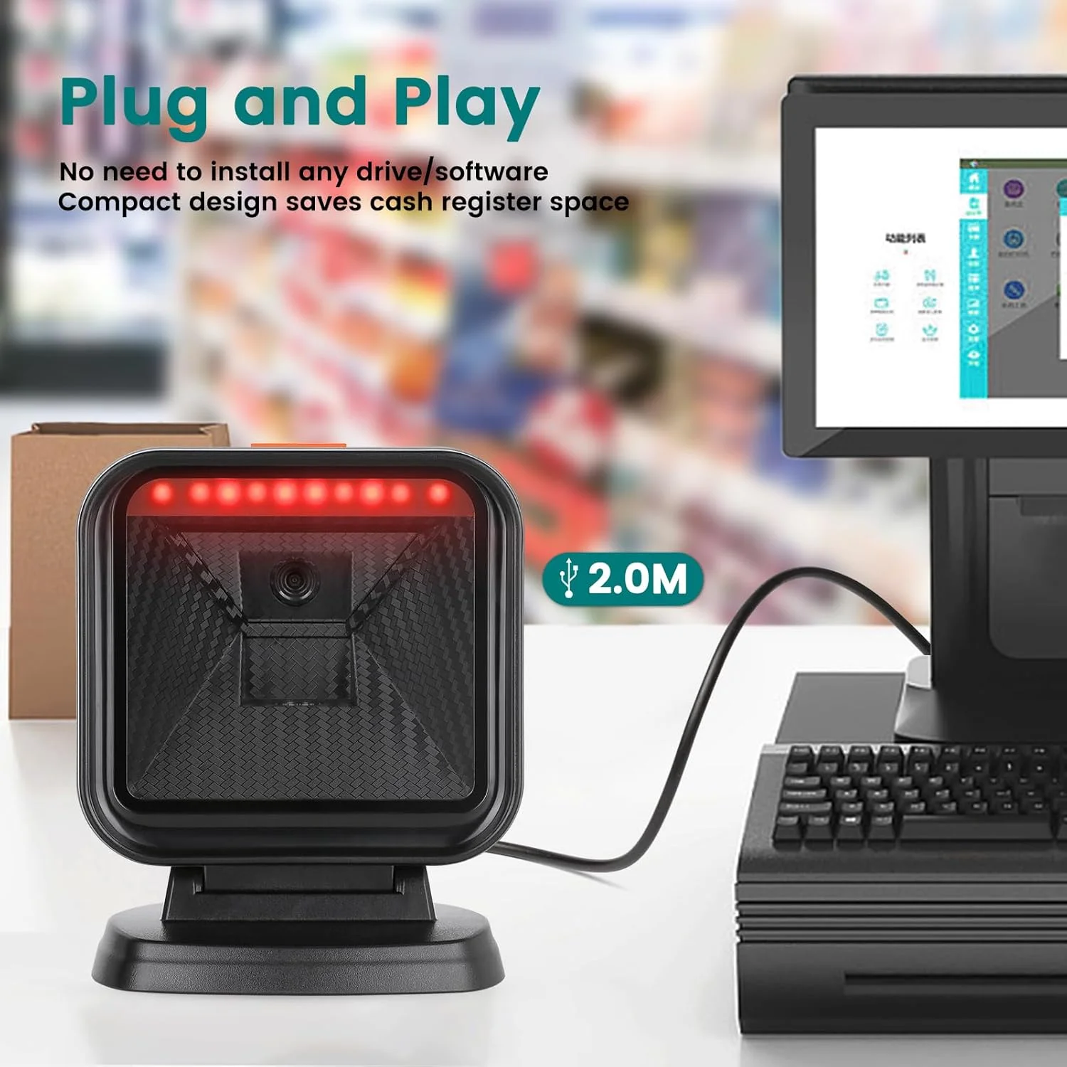 اسکنر بارکد بدون دست OBZ 1D 2D، اسکنر بارکد رومیزی سیمی USB با حسگر خودکار چند جهته، بارکد خوان 2D PDF417 Data Matrix برای POS PC، فروشگاه خرده فروشی، سوپرمارکت، کتابخانه اسکنر بارکد بدون دست OBZ 1D 2D، اسکنر بارکد رومیزی سیمی USB با حسگر خودکار چند جهته، بارکد خوان 2D PDF417 Data Matrix برای POS PC، فروشگاه خرده فروشی، سوپرمارکت، کتابخانه