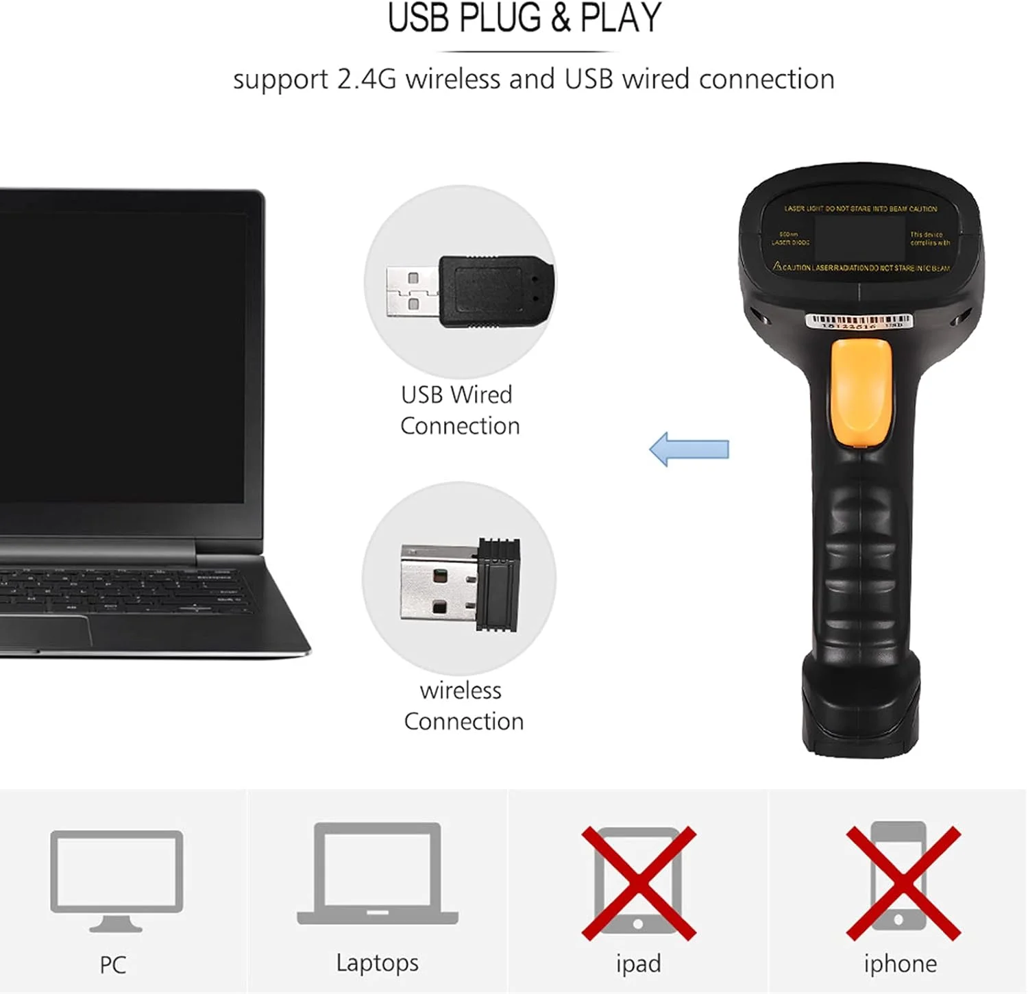 اسکنر بارکد بی سیم 2 در 1 Eacam 2.4G و اسکنر بارکد سیمی USB دستی 1D با قابلیت ذخیره سازی تا 120،000 بارکد با باتری قابل شارژ، گیرنده مینی USB و کابل USB اسکنر بارکد بی سیم 2 در 1 Eacam 2.4G و اسکنر بارکد سیمی USB دستی 1D با قابلیت ذخیره سازی تا 120،000 بارکد با باتری قابل شارژ، گیرنده مینی USB و کابل USB