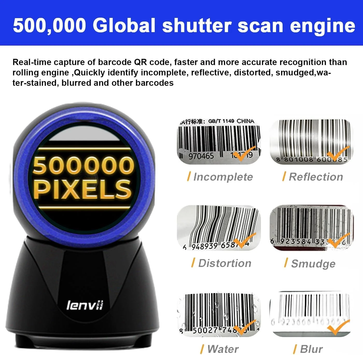 اسکنر بارکد دوبعدی رومیزی LENVII | بارکد خوان چند جهته | اسکن کد 1D/2D/QR بدون دست | USB سیمی برای کدهای صفحه نمایش و کاغذی | سازگار با POS، سیستم های انبارداری، ویندوز، مک