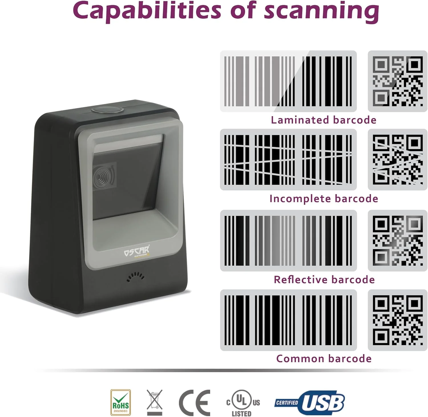 اسکنر بارکد OSCAR UniBar CoreLite، دو بعدی QR 1D، اتوماتیک، مگاپیکسلی بدون دست، چند جهته رومیزی، USB + Virtual COM، سیمی، اسکن کد QR از موبایل، سرعت فوق العاده بالا (مشکی) اسکنر بارکد OSCAR UniBar CoreLite، دو بعدی QR 1D، اتوماتیک، مگاپیکسلی بدون دست، چند جهته رومیزی، USB + Virtual COM، سیمی، اسکن کد QR از موبایل، سرعت فوق العاده بالا (مشکی)