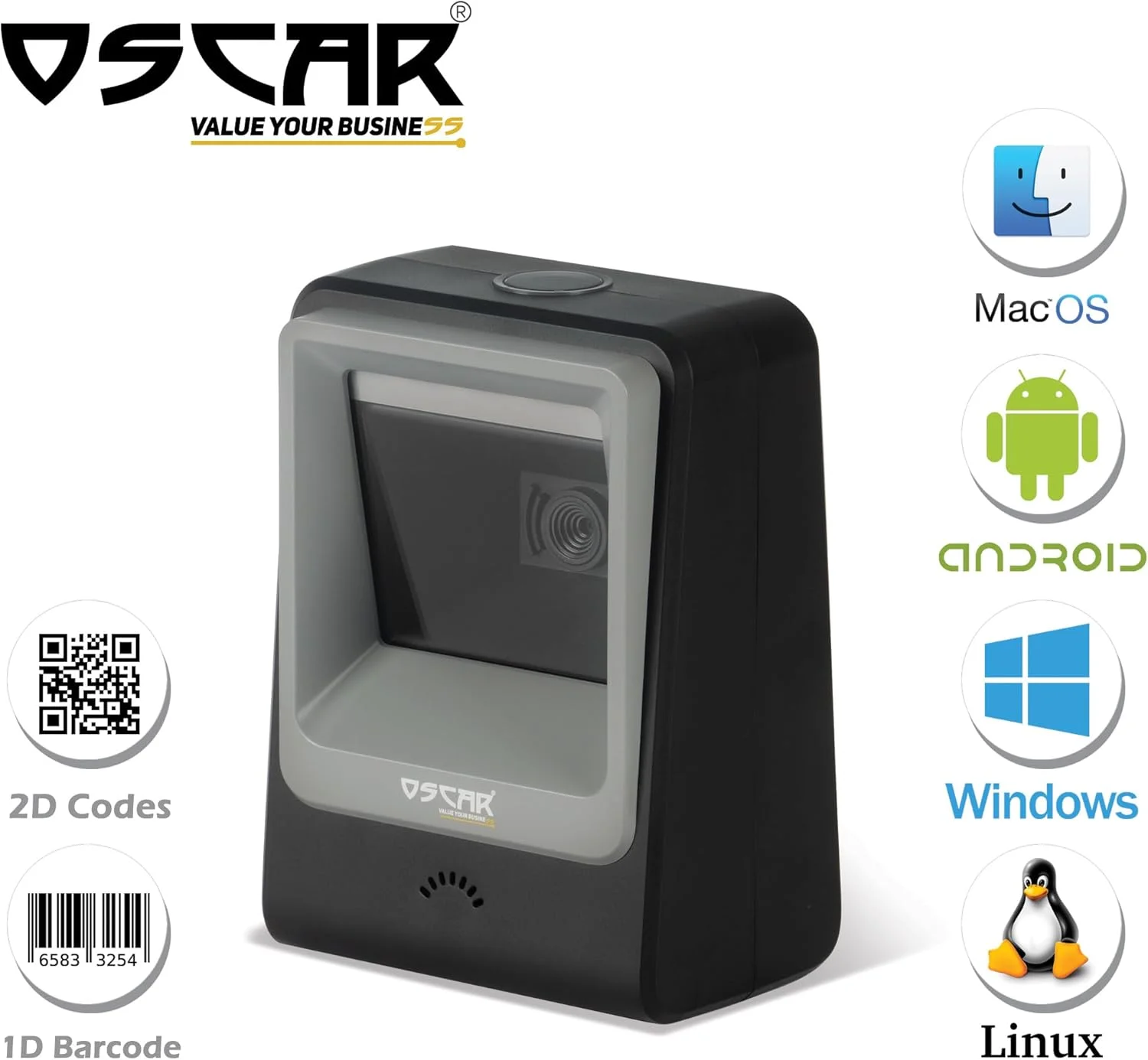 اسکنر بارکد OSCAR UniBar CoreLite، دو بعدی QR 1D، اتوماتیک، مگاپیکسلی بدون دست، چند جهته رومیزی، USB + Virtual COM، سیمی، اسکن کد QR از موبایل، سرعت فوق العاده بالا (مشکی) اسکنر بارکد OSCAR UniBar CoreLite، دو بعدی QR 1D، اتوماتیک، مگاپیکسلی بدون دست، چند جهته رومیزی، USB + Virtual COM، سیمی، اسکن کد QR از موبایل، سرعت فوق العاده بالا (مشکی)