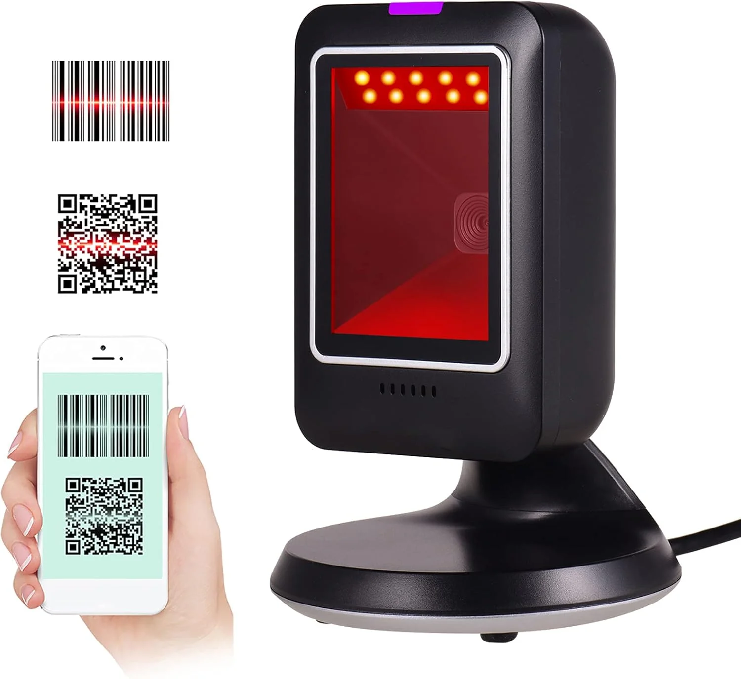 اسکنر بارکد چند جهته Eacam 1D/2D/QR، بارکد خوان USB سیمی، اسکنر بارکد رومیزی قابل حمل تصویر CMOS بدون دست برای سوپرمارکت، کتابفروشی، خرده فروشی، بیمارستان