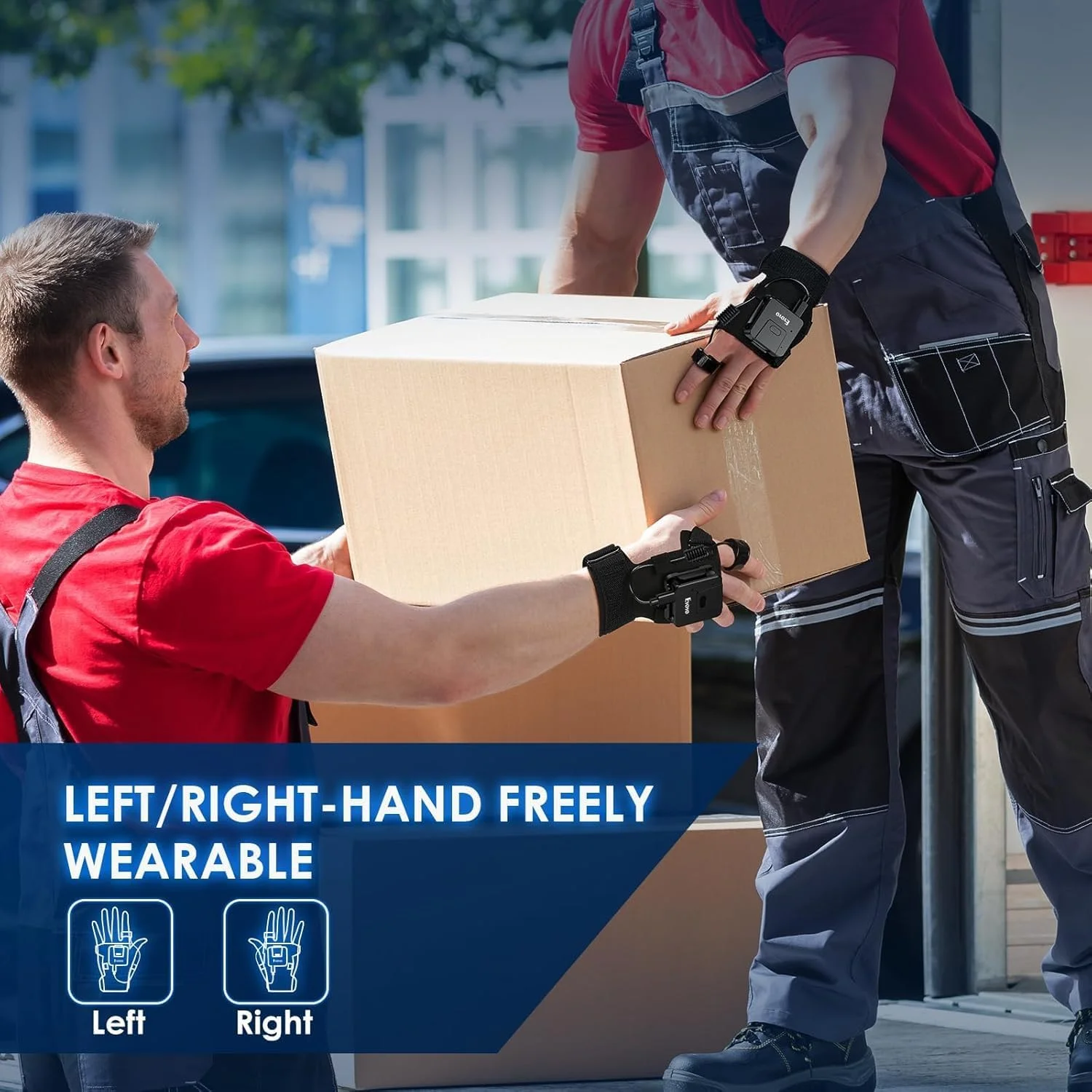 اسکنر بارکد پوشیدنی انگشتی Eyoyo 2D و 1D بلوتوثی، اسکنر کد QR بی سیم انگشتی، قابل پوشیدن با دست چپ و راست، مینی بارکد خوان انبار سازگار با آیفون آیپد تبلت اندروید