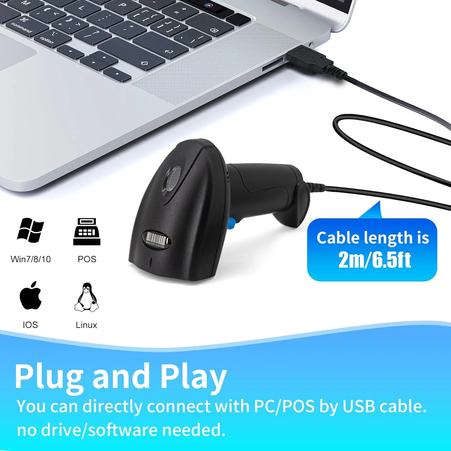 بارکد خوان JIAN BOLAND USB 1D سیمی CCD، پشتیبانی از اسکن بارکد صفحه نمایش برای فروشگاه، سوپرمارکت، انبار - U1