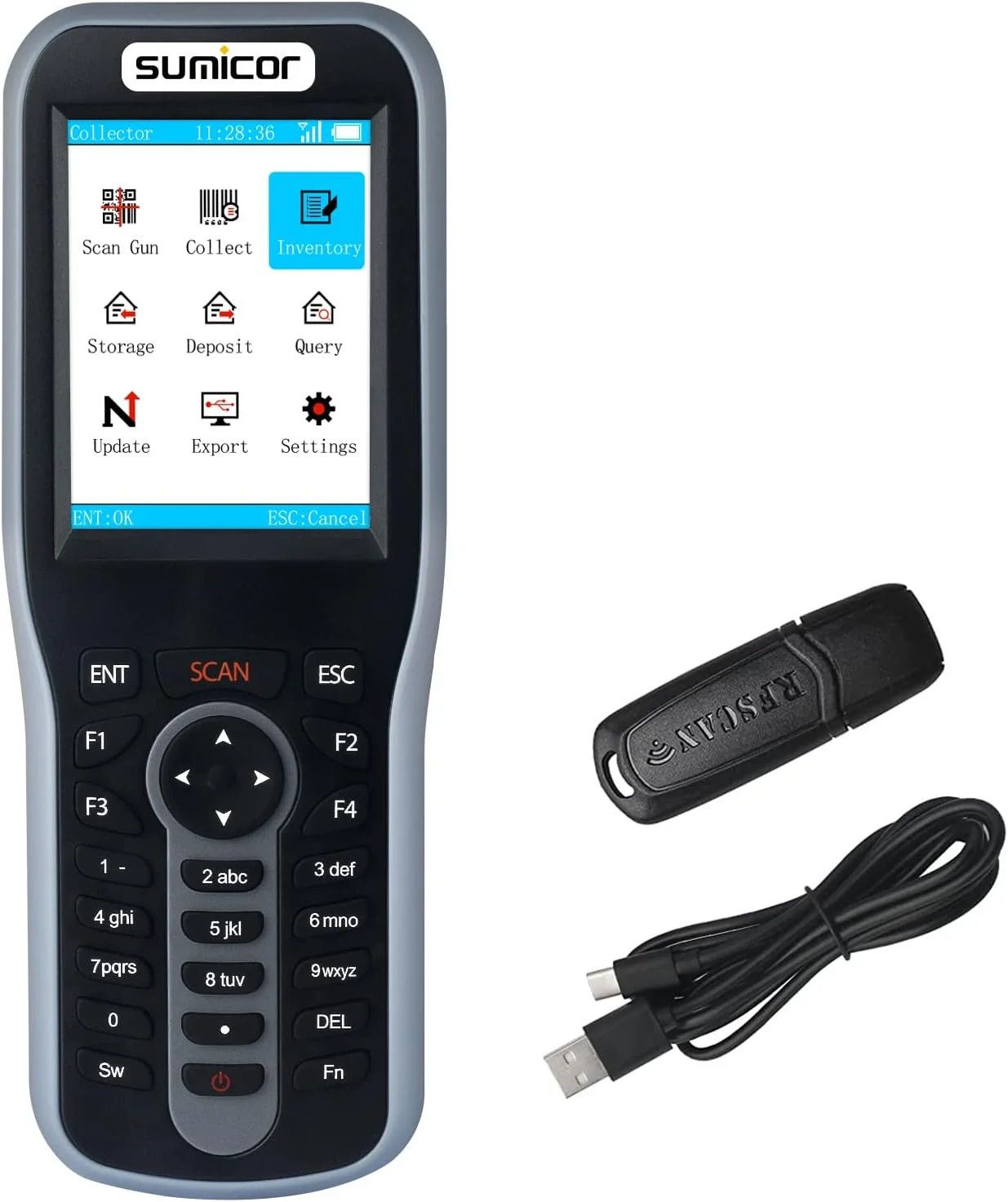 پایانه داده موجودی Sumicor اسکنر بارکد خوان 1D بی سیم CCD، اسکنر موجودی صفحه نمایش LCD رنگی 2.8 اینچی برای مدیریت انبار (سنسور 1D CCD)