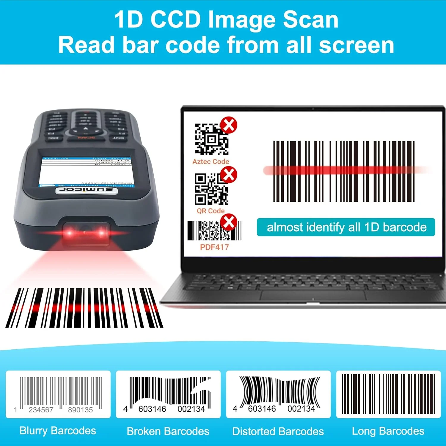 پایانه داده موجودی Sumicor اسکنر بارکد خوان 1D بی سیم CCD، اسکنر موجودی صفحه نمایش LCD رنگی 2.8 اینچی برای مدیریت انبار (سنسور 1D CCD) پایانه داده موجودی Sumicor اسکنر بارکد خوان 1D بی سیم CCD، اسکنر موجودی صفحه نمایش LCD رنگی 2.8 اینچی برای مدیریت انبار (سنسور 1D CCD)