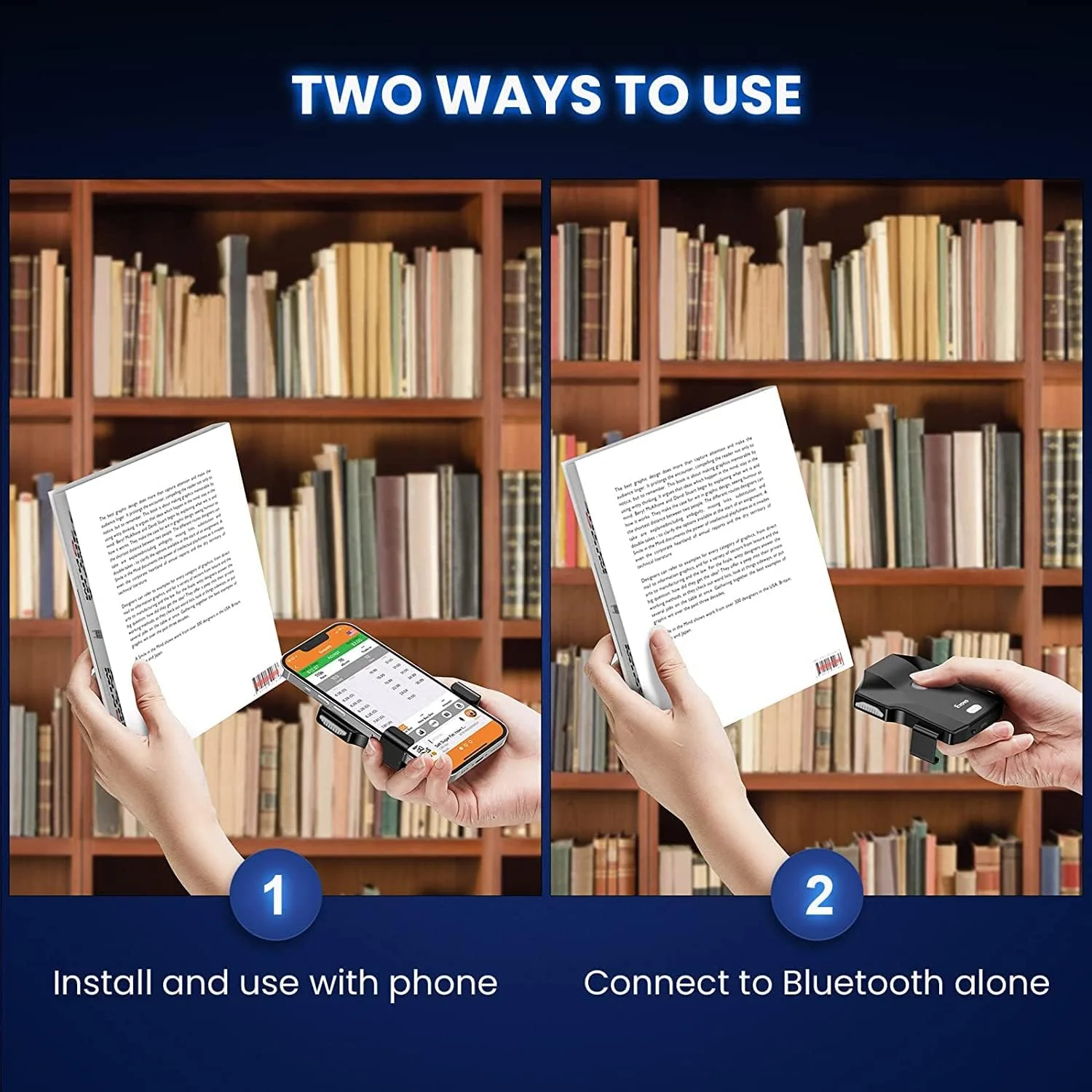 اسکنر بارکدخوان QR کد بلوتوثی Eyoyo، اسکنر بارکد بی‌سیم دو بعدی با گیره پشتی تلفن، اسکنر بارکدخوان USB با نشانگر سطح باتری سازگار با تلفن‌های اندرویدی 4.7 تا 7.2 اینچی، آیفون برای فهرست کتابخانه