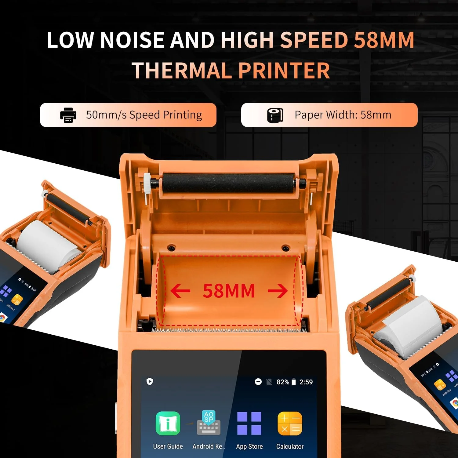 دستگاه PDA اندروید 11.0 NETUM با پرینتر رسید، جمع‌آورنده داده، اسکنر بارکد قابل حمل، بلوتوث USB WiFi BT4.0، شامل رول کاغذ 58 * 35