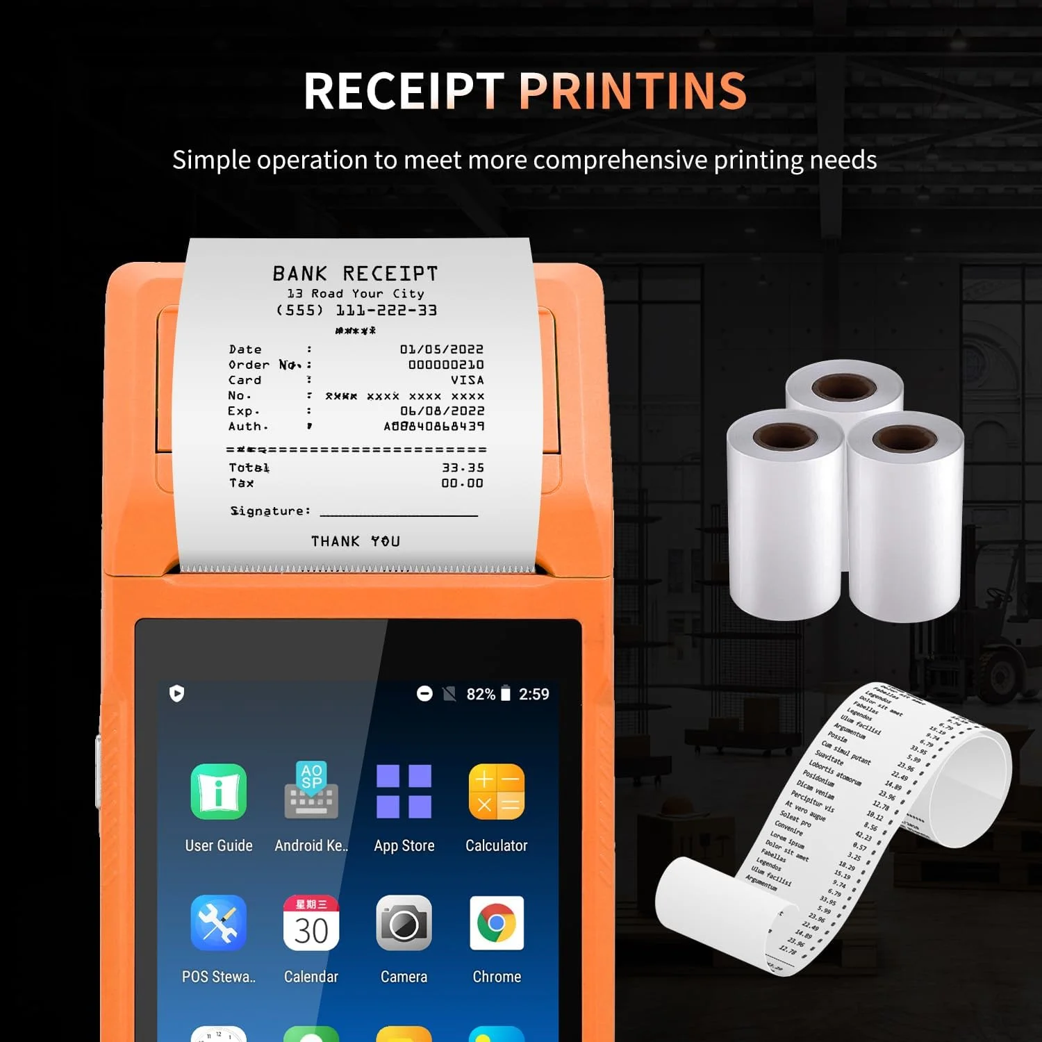 دستگاه PDA اندروید 11.0 NETUM با پرینتر رسید، جمع‌آورنده داده، اسکنر بارکد قابل حمل، بلوتوث USB WiFi BT4.0، شامل رول کاغذ 58 * 35