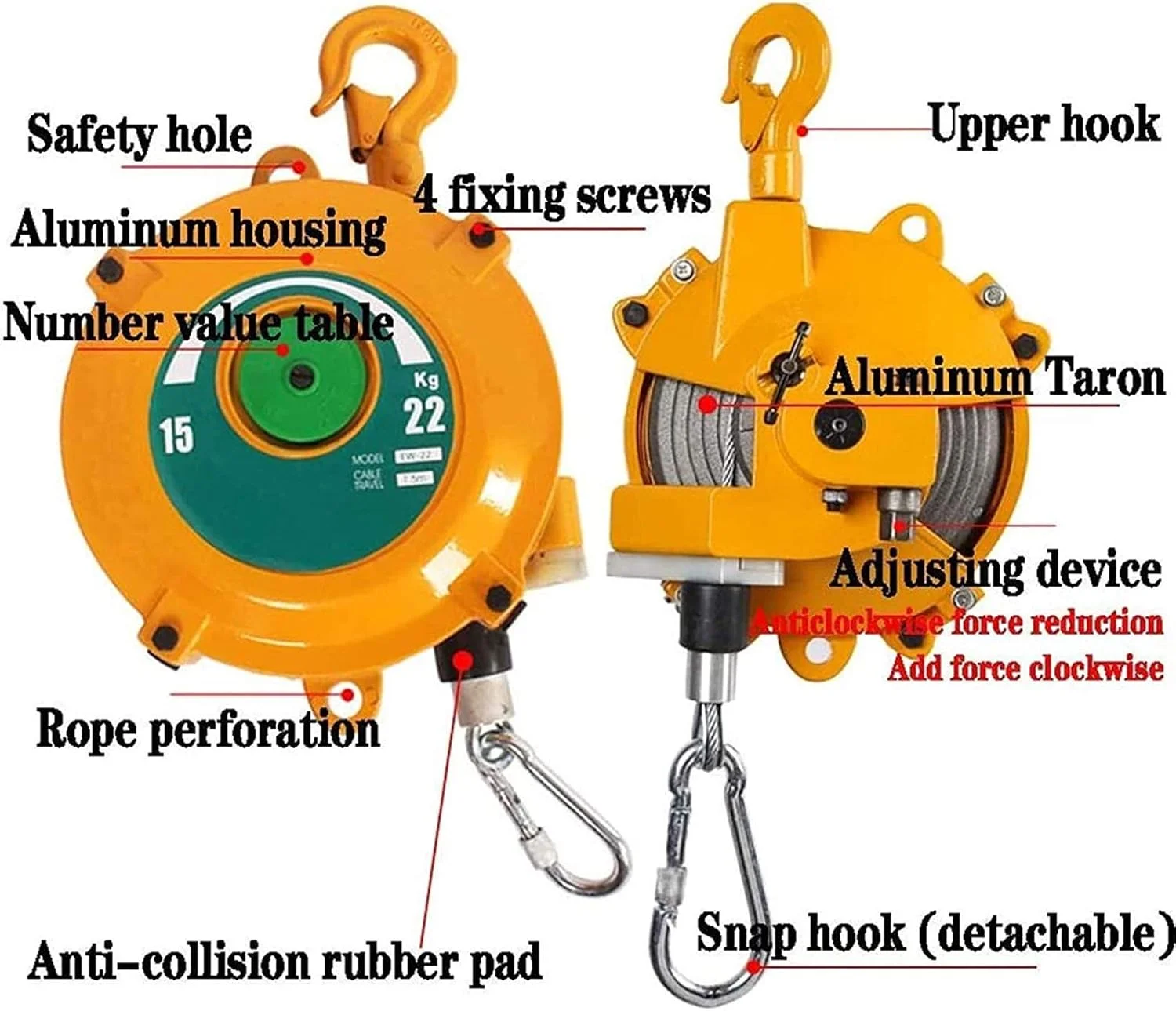 بالانسر فنری WQZZDStar، جمع کننده فنری ابزار فنری جمع شونده، طناب سیمی 1.5 متری آویزان نگهدارنده تجهیزات (30-40 کیلوگرم)