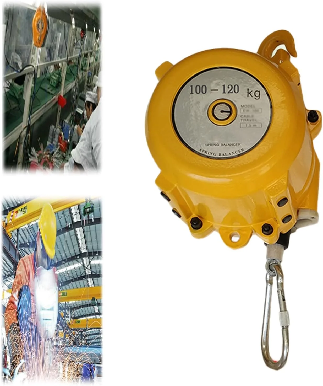 WJFLUCK بالانسر فنری ابزار فنری، بالانسر فنری جمع شونده، نگهدارنده فیکسچر جمع کننده نیروی بار قابل تنظیم، طناب سیمی 1.5 متری، کمک های کارگاهی کارخانه (سایز: 100-120 کیلوگرم)