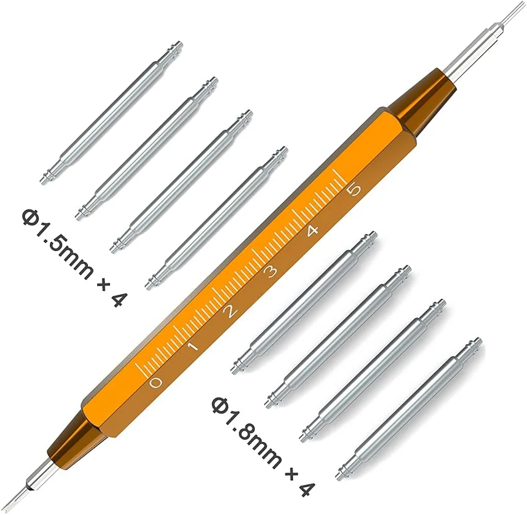 پین های ساعت Wellfit به همراه ابزار میله فنری، 4 عدد میله فنری سنگین 1.8 میلی متری، 4 عدد پین بند ساعت استیل ضد زنگ 1.5 میلی متری، یک عدد ابزار برداشتن میله فنری پین های ساعت Wellfit به همراه ابزار میله فنری، 4 عدد میله فنری سنگین 1.8 میلی متری، 4 عدد پین بند ساعت استیل ضد زنگ 1.5 میلی متری، یک عدد ابزار برداشتن میله فنری