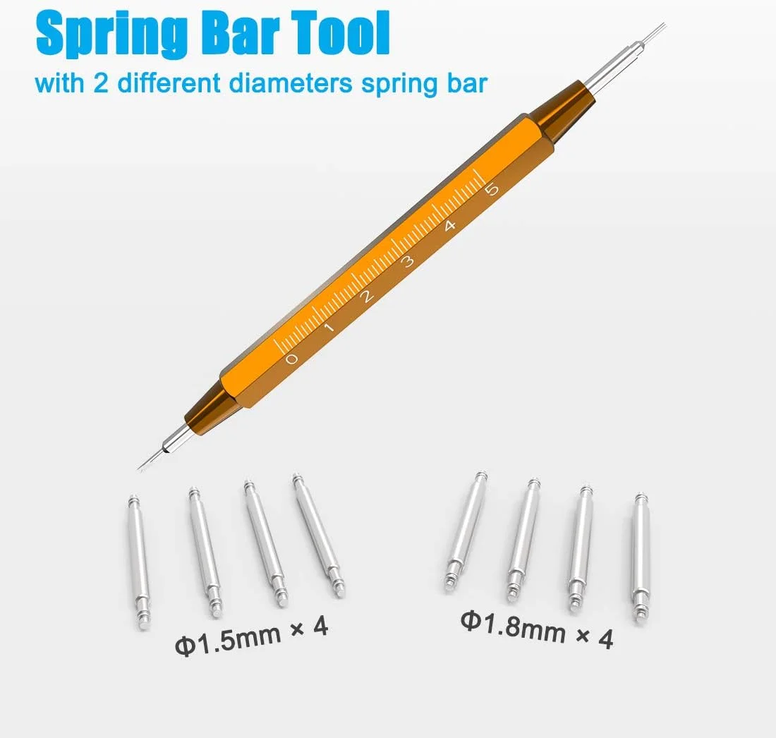 پین های ساعت Wellfit به همراه ابزار میله فنری، 4 عدد میله فنری سنگین 1.8 میلی متری، 4 عدد پین بند ساعت استیل ضد زنگ 1.5 میلی متری، یک عدد ابزار برداشتن میله فنری پین های ساعت Wellfit به همراه ابزار میله فنری، 4 عدد میله فنری سنگین 1.8 میلی متری، 4 عدد پین بند ساعت استیل ضد زنگ 1.5 میلی متری، یک عدد ابزار برداشتن میله فنری