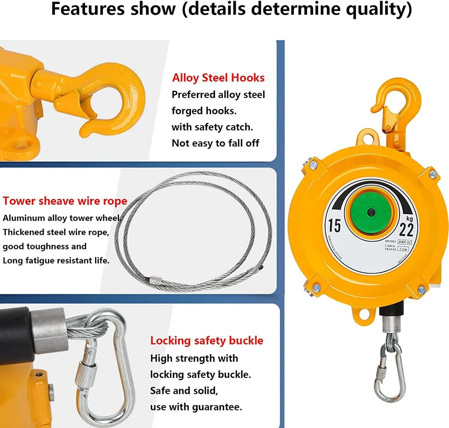 بالانسر فنری، ابزار تعلیق بالانسر فنری جمع شونده با کابل 150 سانتی متری و سگک ایمنی آلیاژی برای آویزان کردن، حمل و برداشتن ابزار، 120-140 کیلوگرم بالانسر فنری، ابزار تعلیق بالانسر فنری جمع شونده با کابل 150 سانتی متری و سگک ایمنی آلیاژی برای آویزان کردن، حمل و برداشتن ابزار، 120-140 کیلوگرم