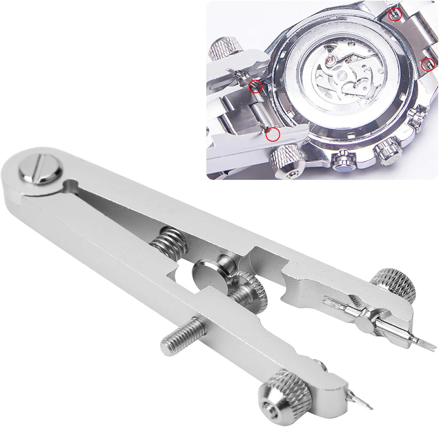 ست ابزار تعمیر فنر میله ای ساعت Walfront، ابزار تعویض زنجیر و تعمیر ساعت سازی با پین 6825 (نقره ای) ست ابزار تعمیر فنر میله ای ساعت Walfront، ابزار تعویض زنجیر و تعمیر ساعت سازی با پین 6825 (نقره ای)