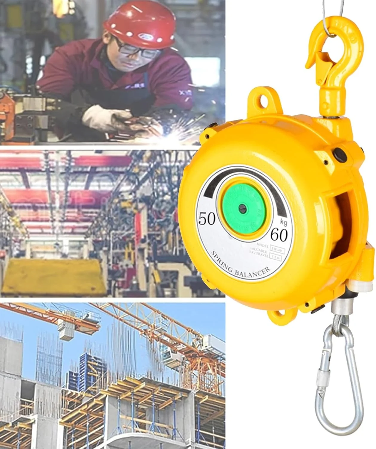 بالانسر فنری، نگهدارنده ابزار فنری جمع شونده، بالانسر ابزار با طول 1.5 متر، برای خط مونتاژ، آویزان کردن، جابجایی ابزار (سایز: 50-60 کیلوگرم)