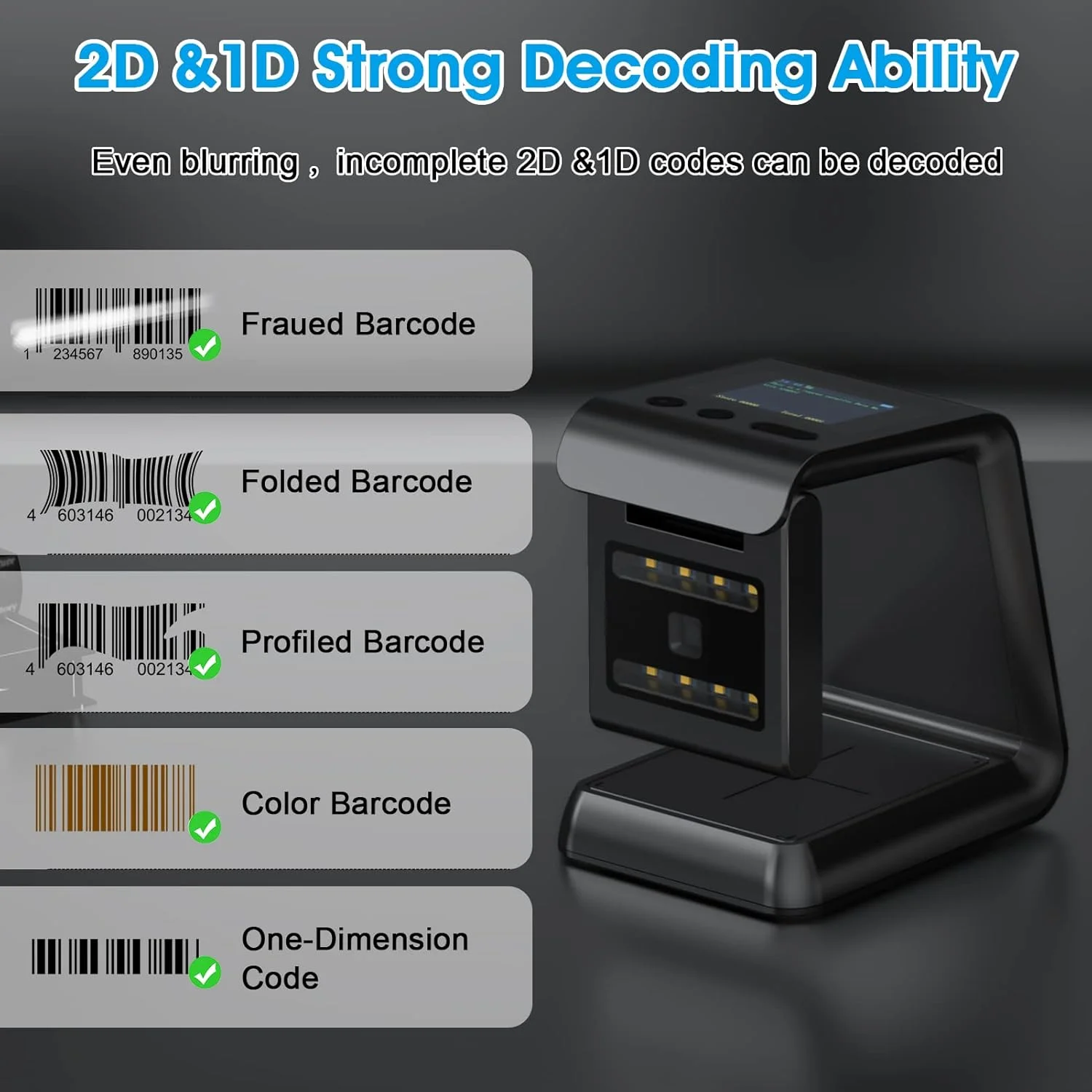 اسکنر بارکد رومیزی بی سیم Alacrity 2D 1D QR، صفحه نمایش LCD، بلوتوث 2.4 گیگاهرتز بی سیم USB سیمی 3 در 1، بارکد خوان هندزفری، 5500 اسکنر بارکد رومیزی بی سیم Alacrity 2D 1D QR، صفحه نمایش LCD، بلوتوث 2.4 گیگاهرتز بی سیم USB سیمی 3 در 1، بارکد خوان هندزفری، 5500