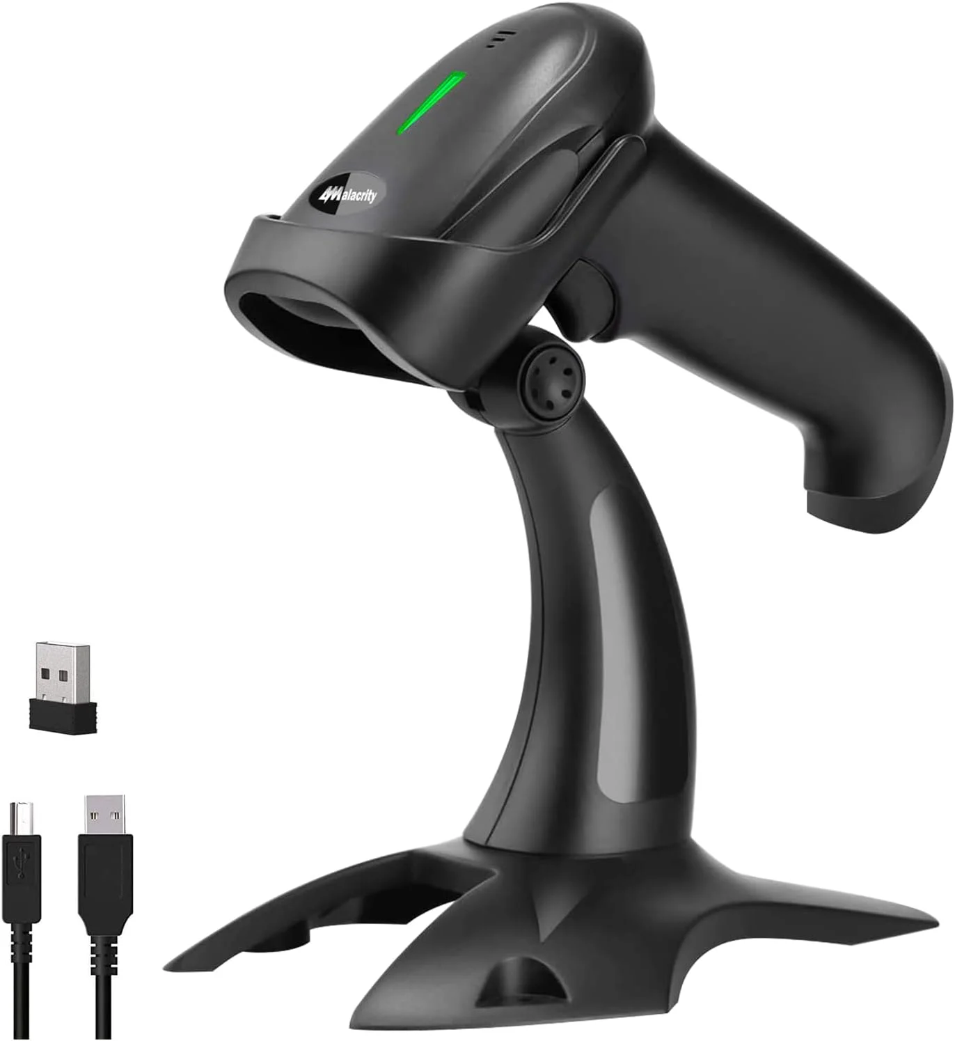 اسکنر بارکد بی‌سیم قابل حمل Alacrity 1D و 2D به همراه پایه، اسکنر بارکد بلوتوث QR، تفنگ اسکن 3 در 1 با ویبره، بی‌سیم، قابل شارژ برای مدیریت موجودی