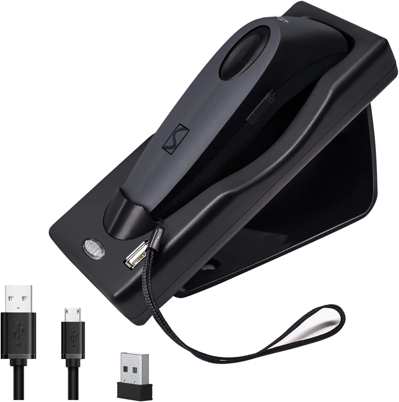 اسکنر بارکد بلوتوثی دو بعدی Alacrity با پایه شارژ، بی سیم دوگانه 2.4G + بلوتوث 1D 2D اسکنر بارکد QR PDF417 Data Matrix UPC اسکنر بارکد قابل شارژ برای لپ تاپ/کامپیوتر/اندروید/اپل iOS