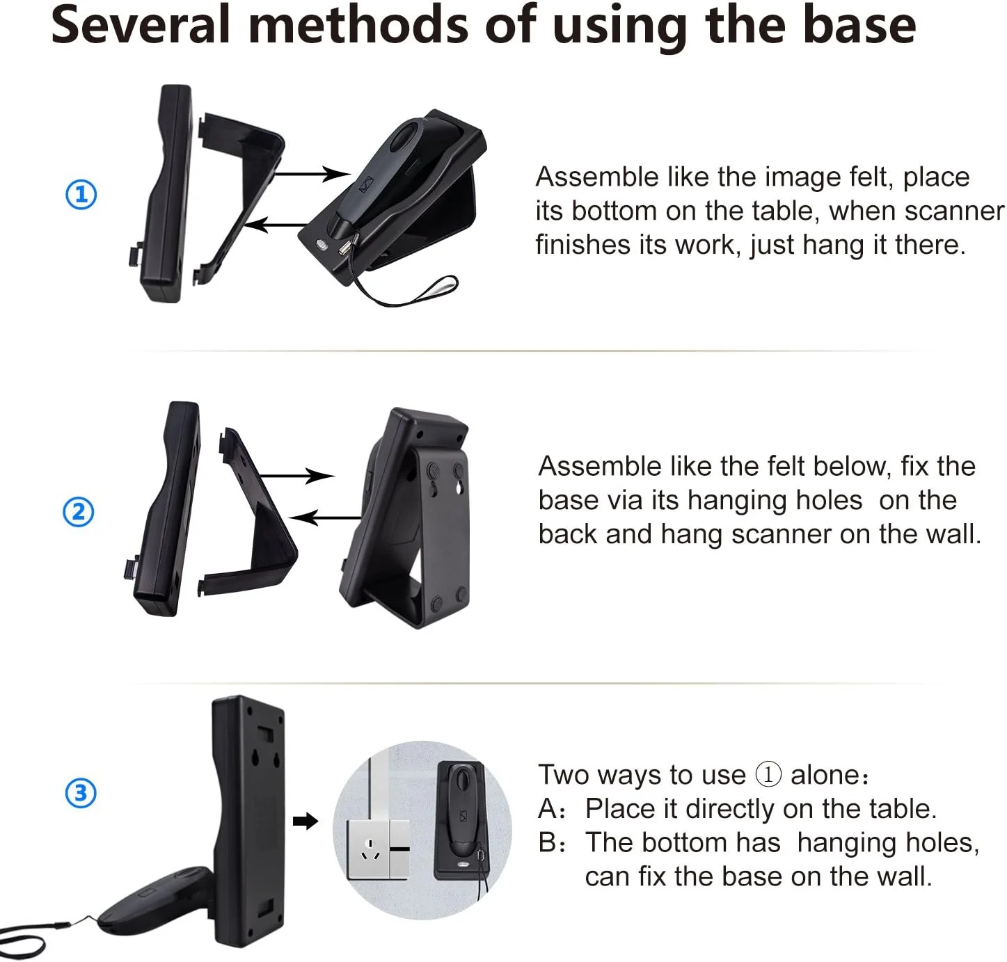 اسکنر بارکد بلوتوثی دو بعدی Alacrity با پایه شارژ، بی سیم دوگانه 2.4G + بلوتوث 1D 2D اسکنر بارکد QR PDF417 Data Matrix UPC اسکنر بارکد قابل شارژ برای لپ تاپ/کامپیوتر/اندروید/اپل iOS