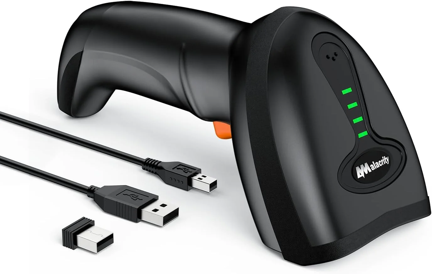 اسکنر بارکد لیزری بی سیم تک بعدی کلاسیک Alacrity، نشانگر سطح باتری، اتصالات بلوتوث 2.4 گیگاهرتز USB 3 در 1