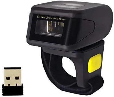 اسکنر بارکد بی سیم 1D 2D پوشیدنی Alacrity، بلوتوث 2.4 گیگاهرتز بی سیم USB سیمی 3 در 1، مینی بارکد خوان حلقه ای قابل حمل برای ویندوز، اندروید، iOS