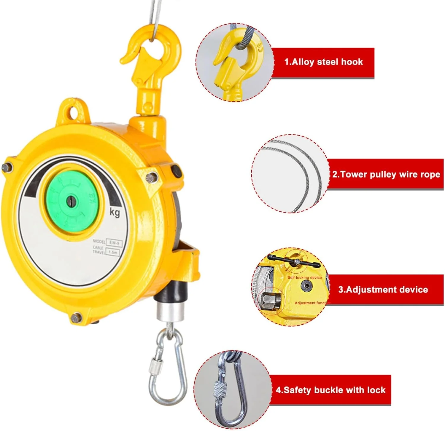 ابزار فنری تعادل 1.5 متری، ابزار فنری تعادل جمع شونده، جمع کننده تعادل قابل تنظیم برای خط مونتاژ و جابجایی مواد (سایز: 60-70 کیلوگرم)