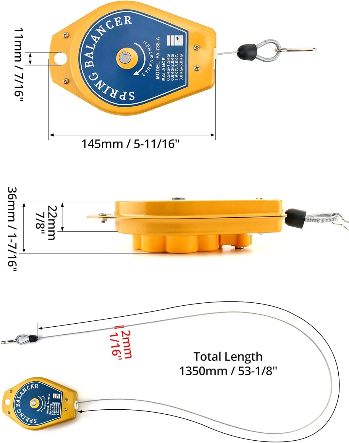 QWORK® بالانسر فنری، نگهدارنده ابزار آویز جمع شونده 1.5-3 کیلوگرمی برای خط مونتاژ