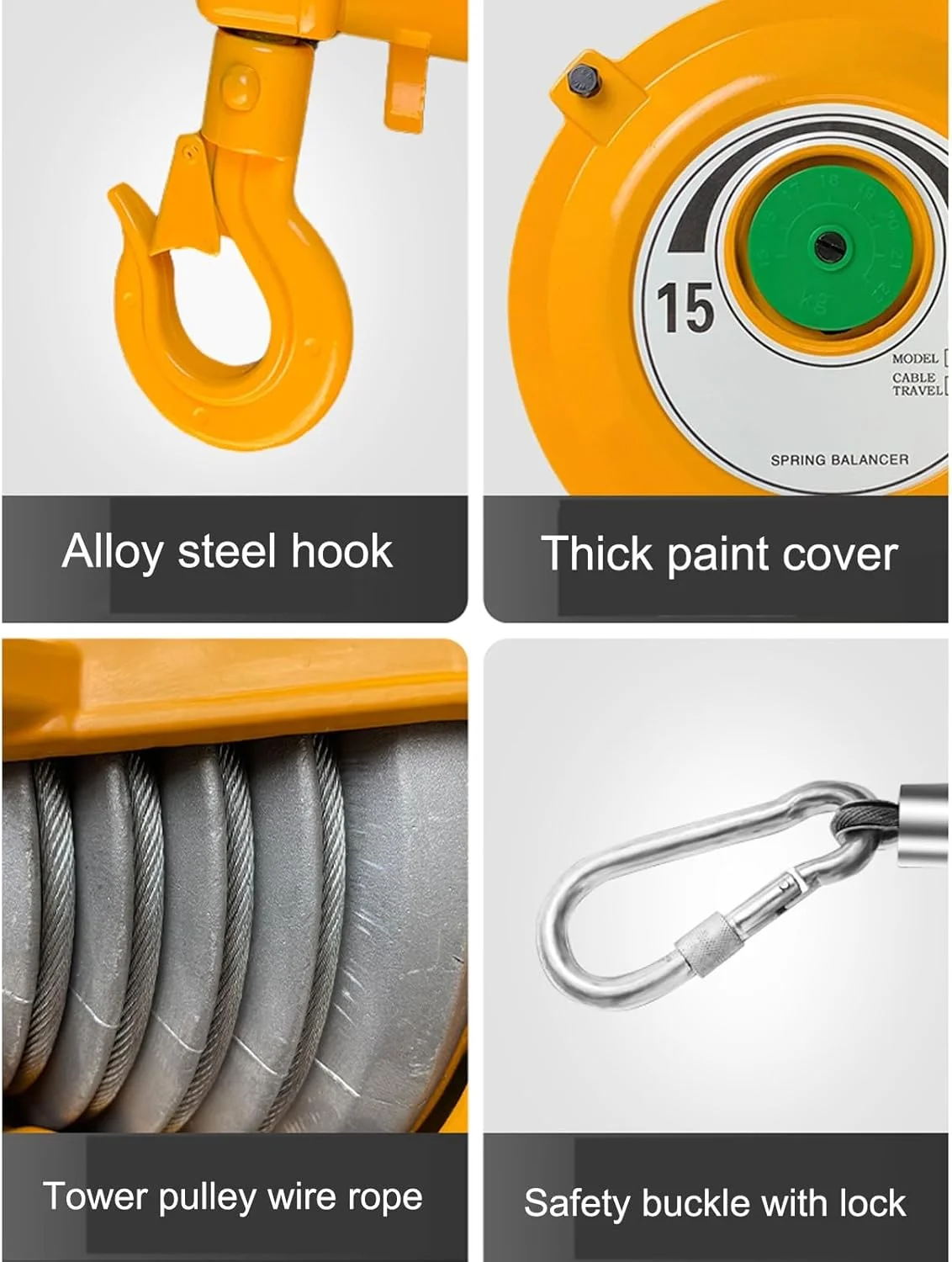 بالانسر فنری، نگهدارنده بالانسر ابزار، ظرفیت باربری قوی، بالانسر فنری با عملکرد خود قفل شونده، برای ماشین آلات ساختمانی کارگاه کارخانه (سایز: 100-120 کیلوگرم)