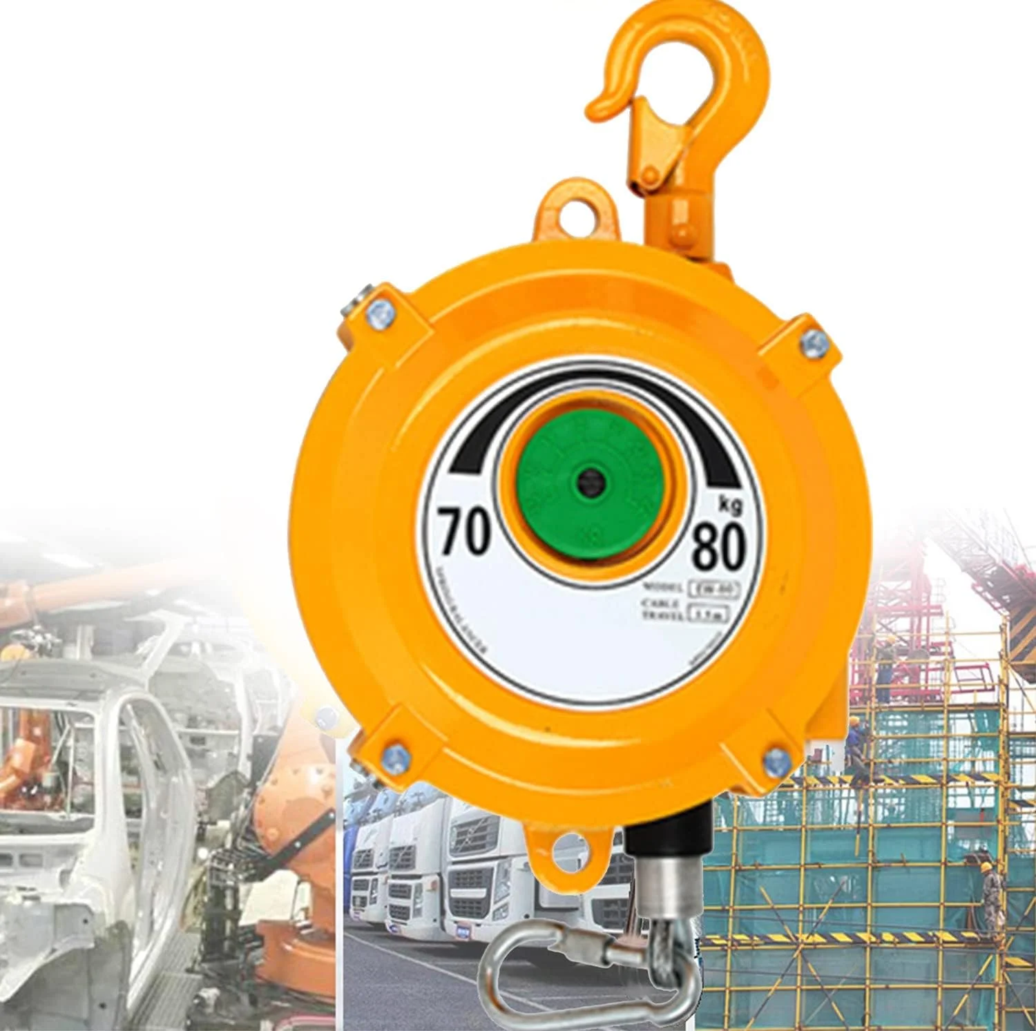 بالانسر فنری قابل تنظیم، بالانسر معلق، با قلاب و سیم بکسل، بالانسر فنری برجی ابزار دستی درجه صنعتی، برای خط مونتاژ و تجهیزات هیدرولیک، 70-80 کیلوگرم