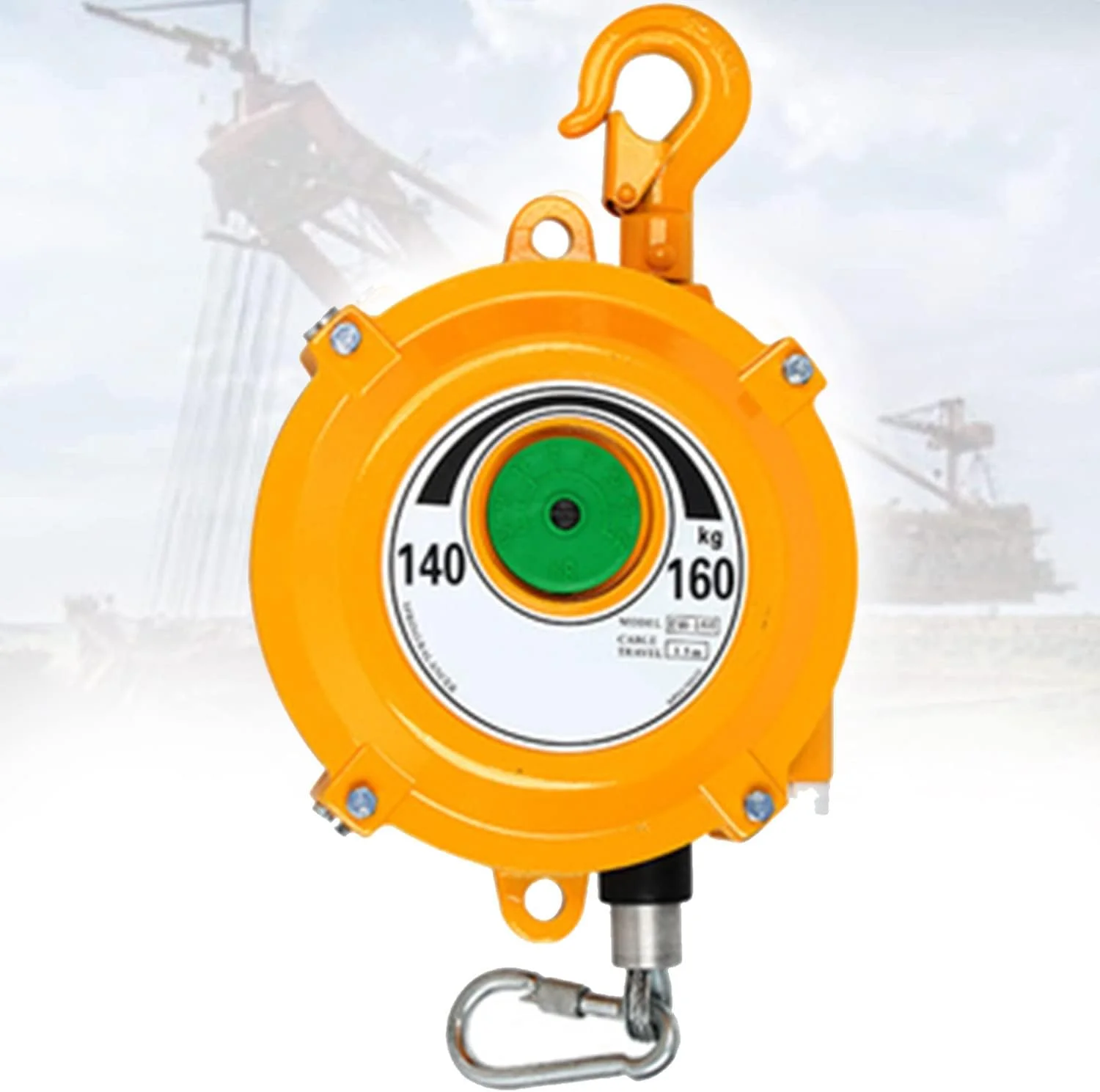 متعادل کننده فنری قابل تنظیم، متعادل کننده معلق، با قلاب و سیم بکسل، متعادل کننده فنری برج ابزار دستی درجه صنعتی، برای خط مونتاژ و تجهیزات هیدرولیک، 140-160 کیلوگرم