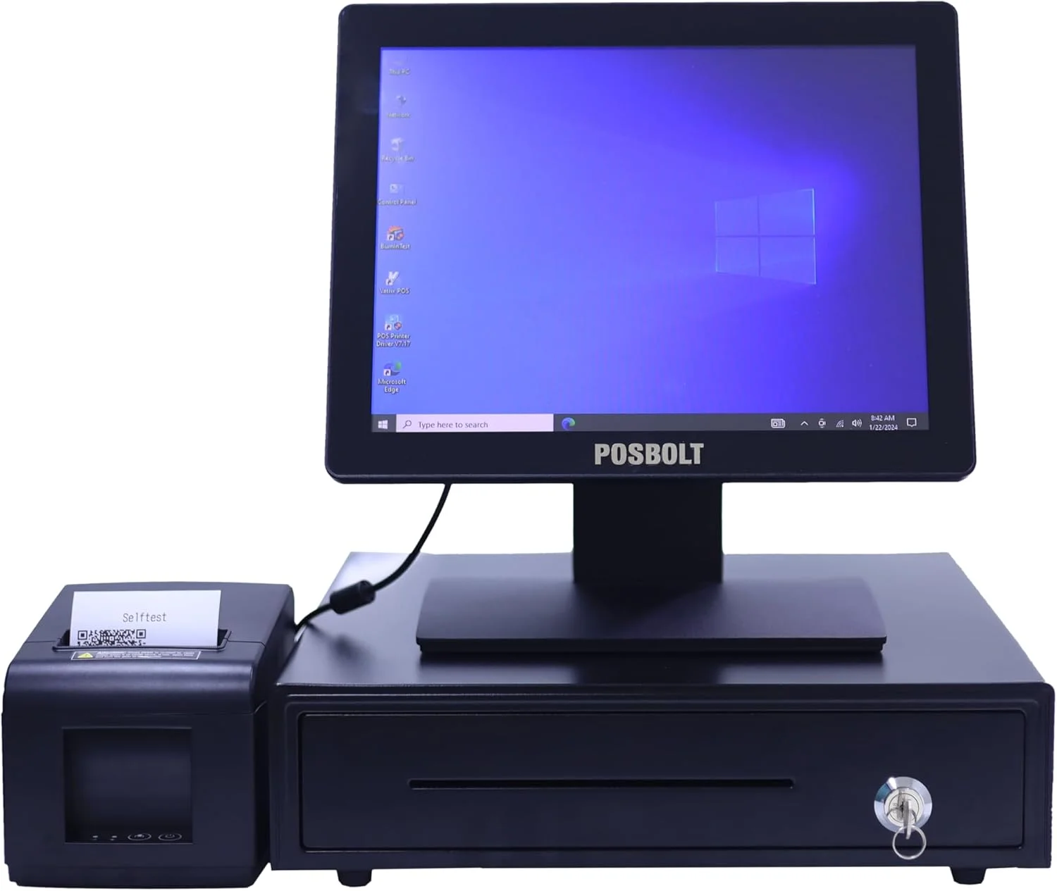 سیستم POS رستورانی POSBOLT، Core i3-4030U، رم 4 گیگابایتی، SSD 128 گیگابایتی، نمایشگر 15 اینچی، همراه با چاپگر حرارتی و کشوی پول و نرم افزار رستوران با نصب و آموزش