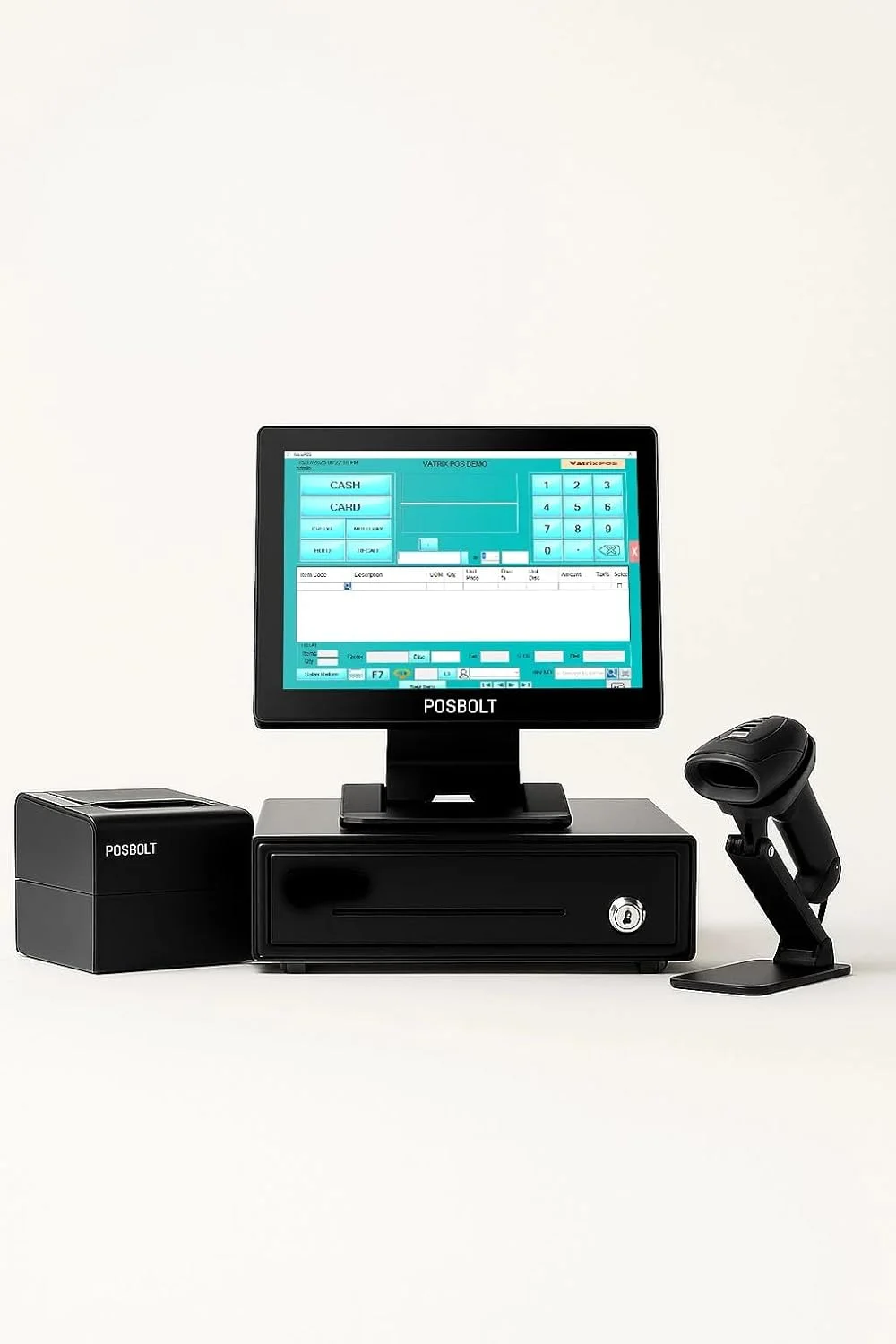 مجموعه سیستم POS خرده فروشی POSBOLT با نرم افزار (i5، 8 گیگابایت رم، 256SSD، صفحه نمایش لمسی 15 اینچی)