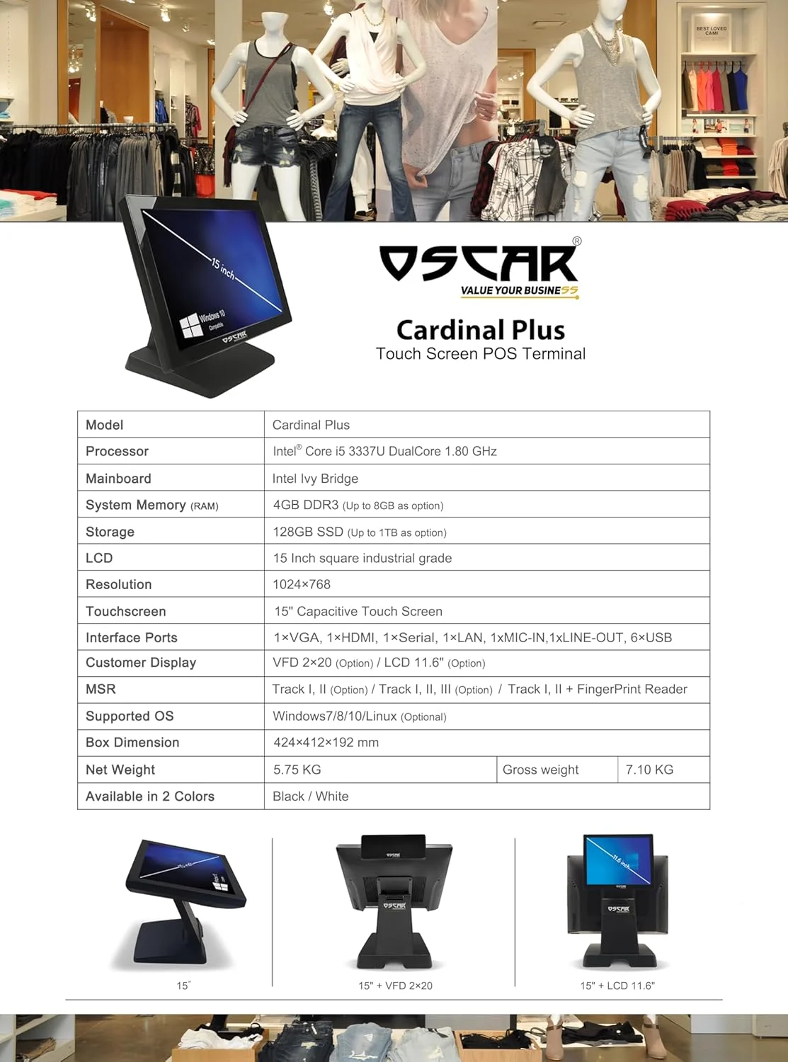 دستگاه پوز لمسی OSCAR CARDINAL، ترمینال فروشگاهی، دستگاه صدور فاکتور | پردازنده Core i5 نسل 4 با فرکانس 2.0 گیگاهرتز | رم 4 گیگابایت | SSD 128 گیگابایت | LED 15 اینچ | رزولوشن 1024x768 (بدون VFD و MSR، مشکی) دستگاه پوز لمسی OSCAR CARDINAL، ترمینال فروشگاهی، دستگاه صدور فاکتور | پردازنده Core i5 نسل 4 با فرکانس 2.0 گیگاهرتز | رم 4 گیگابایت | SSD 128 گیگابایت | LED 15 اینچ | رزولوشن 1024x768 (بدون VFD و MSR، مشکی)