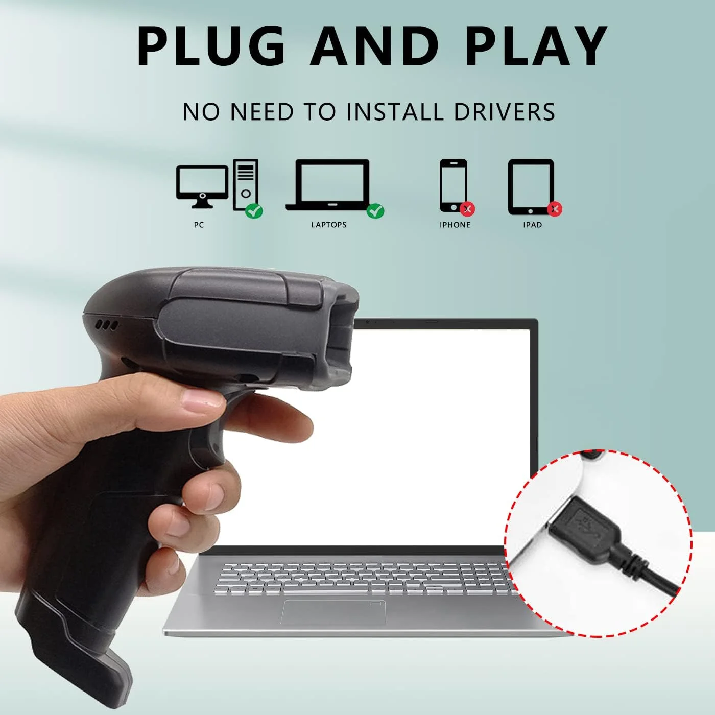 بارکد خوان سیمی LENVII F510، بارکد خوان دو بعدی دستی QR 1D برای فروشگاه، سوپرمارکت، انبار