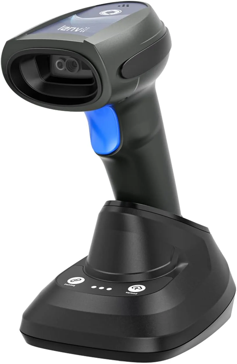 اسکنر بارکد دوبعدی بلوتوث و بی‌سیم LENVII CW888، اسکنر کد QR دستی، بارکدخوان تک‌بعدی سیمی USB 3 در 1 با پایه شارژ، مناسب برای فروشگاه، سوپرمارکت