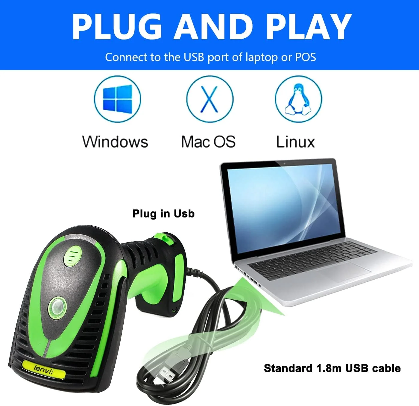 اسکنر بارکد دو بعدی صنعتی LENVII MD8003، اسکنر کد QR سیمی، بارکد خوان 1D، اسکنر بارکد USB، سازگار با کدهای فلزی، چاپ جوهر افشان و قابلیت رمزگشایی قدرتمند