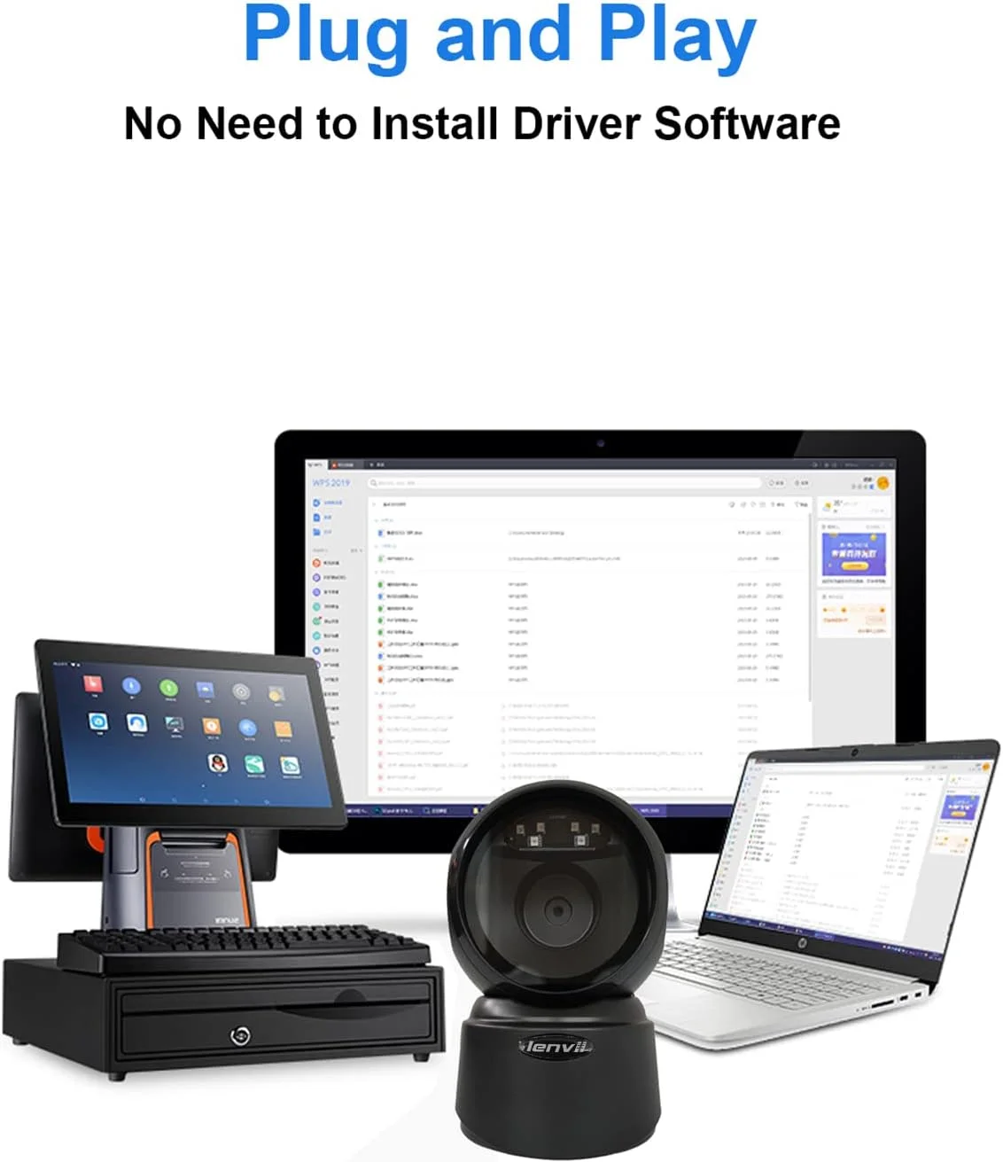 اسکنر بارکد دوبعدی رومیزی LENVII D7800، اسکنر کد QR بدون نیاز به دست با بارکد خوان اتوماتیک