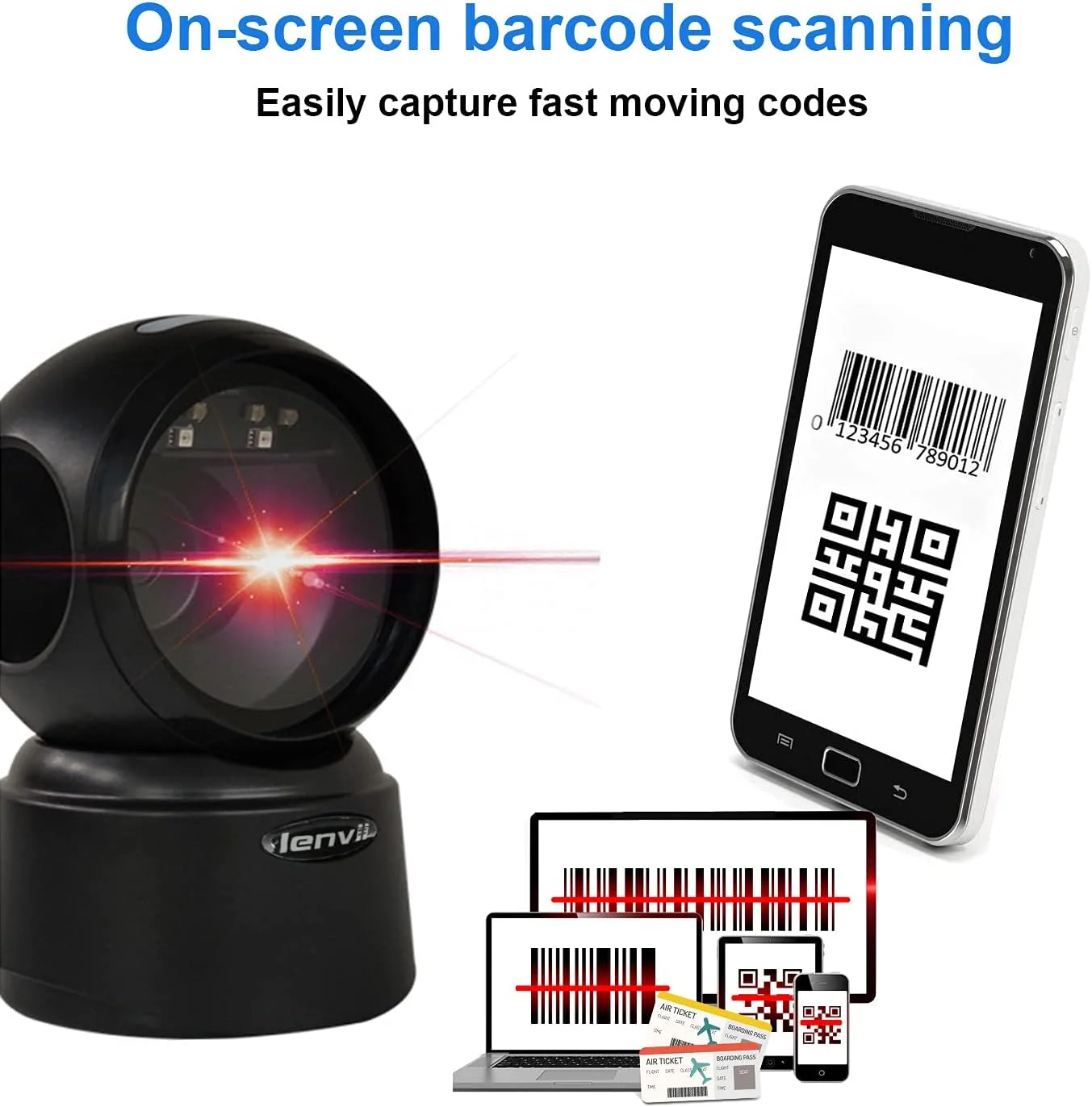اسکنر بارکد دوبعدی رومیزی LENVII D7800، اسکنر کد QR بدون نیاز به دست با بارکد خوان اتوماتیک