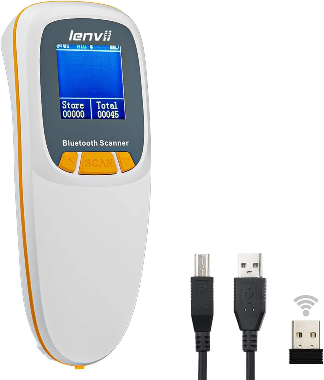 بارکد خوان مینی بی سیم دو بعدی LENVII R777 با صفحه نمایش LCD، بارکد خوان QR قابل حمل (سفید)