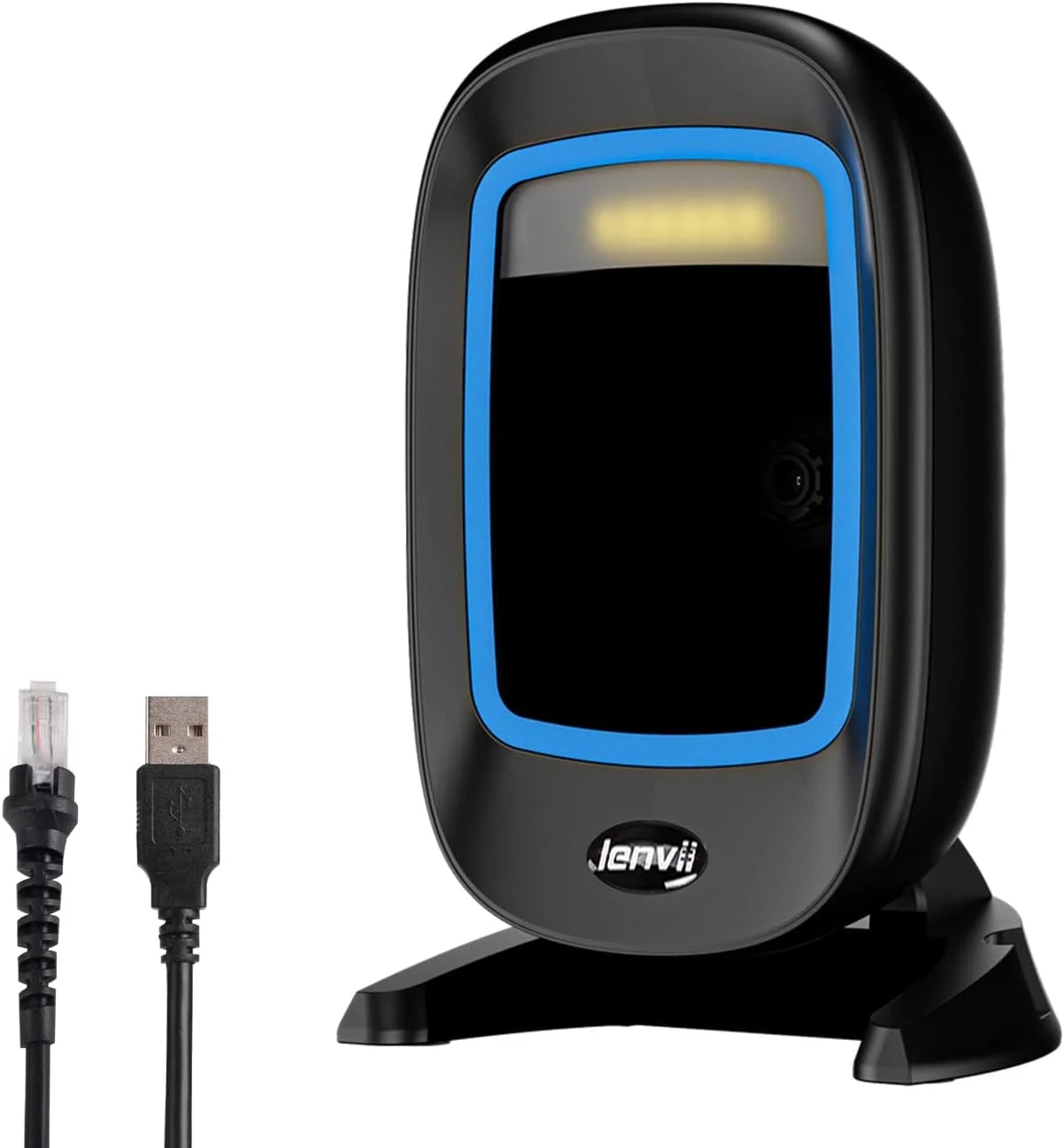 اسکنر بارکد رومیزی LENVII D2200 دو بعدی چند جهته هندزفری اتوماتیک USB اسکنر بارکد خوان کد QR حسگر تصویر اتوماتیک اسکنر بارکد 1D (آبی)